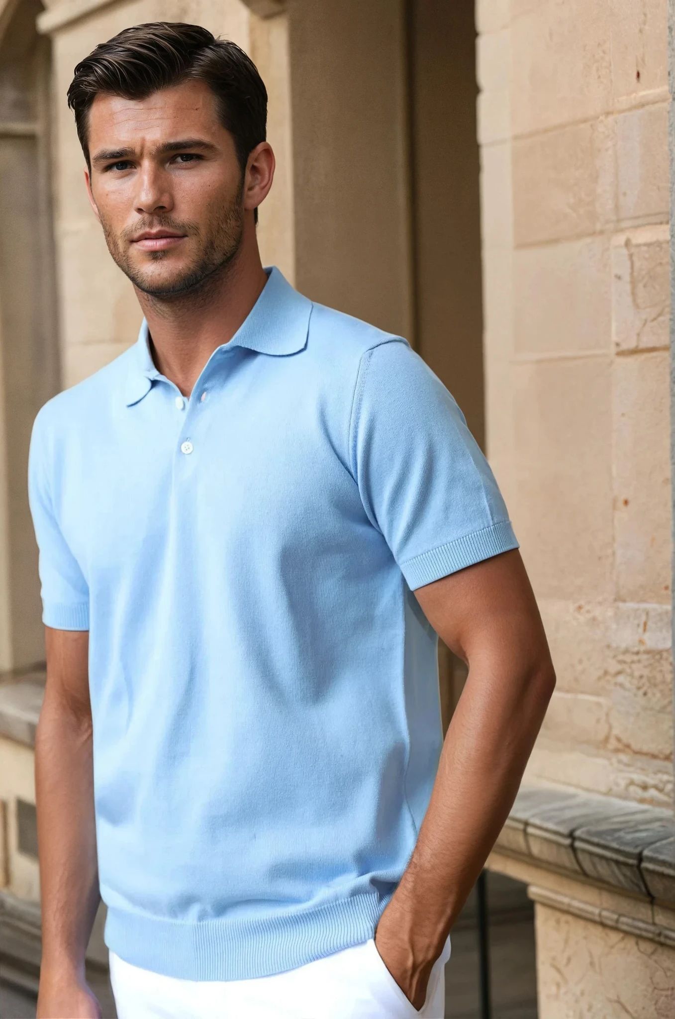 Polo Gabriel en maille de coton - Ciel-POLO HOMME-Curling-Paris
