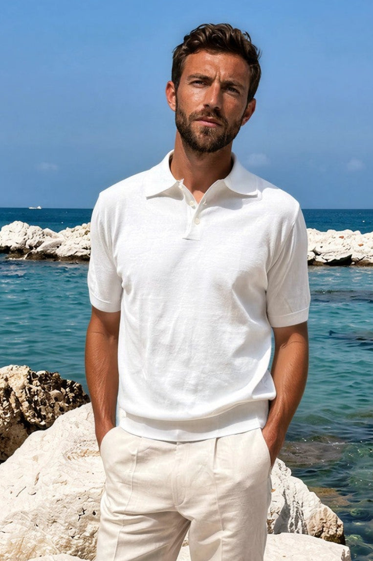 Polo Gabriel en maille de coton - Ecru-POLO HOMME-Curling-Paris
