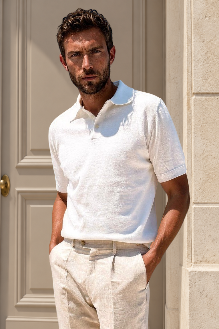 Polo Gabriel en maille de coton - Ecru-POLO HOMME-Curling-Paris