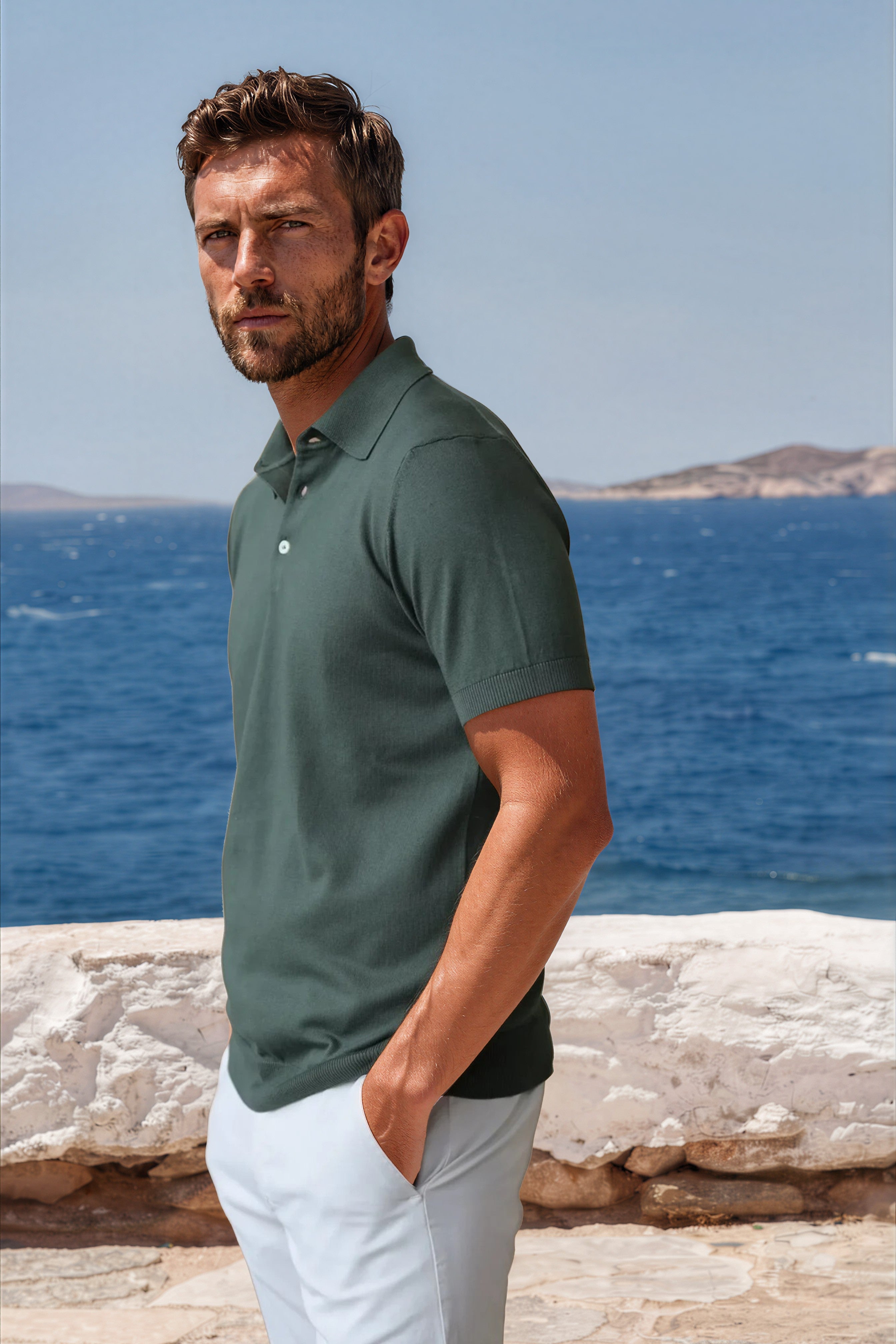 Polo Gabriel en maille de coton - Kaki-POLO HOMME-Curling-Paris