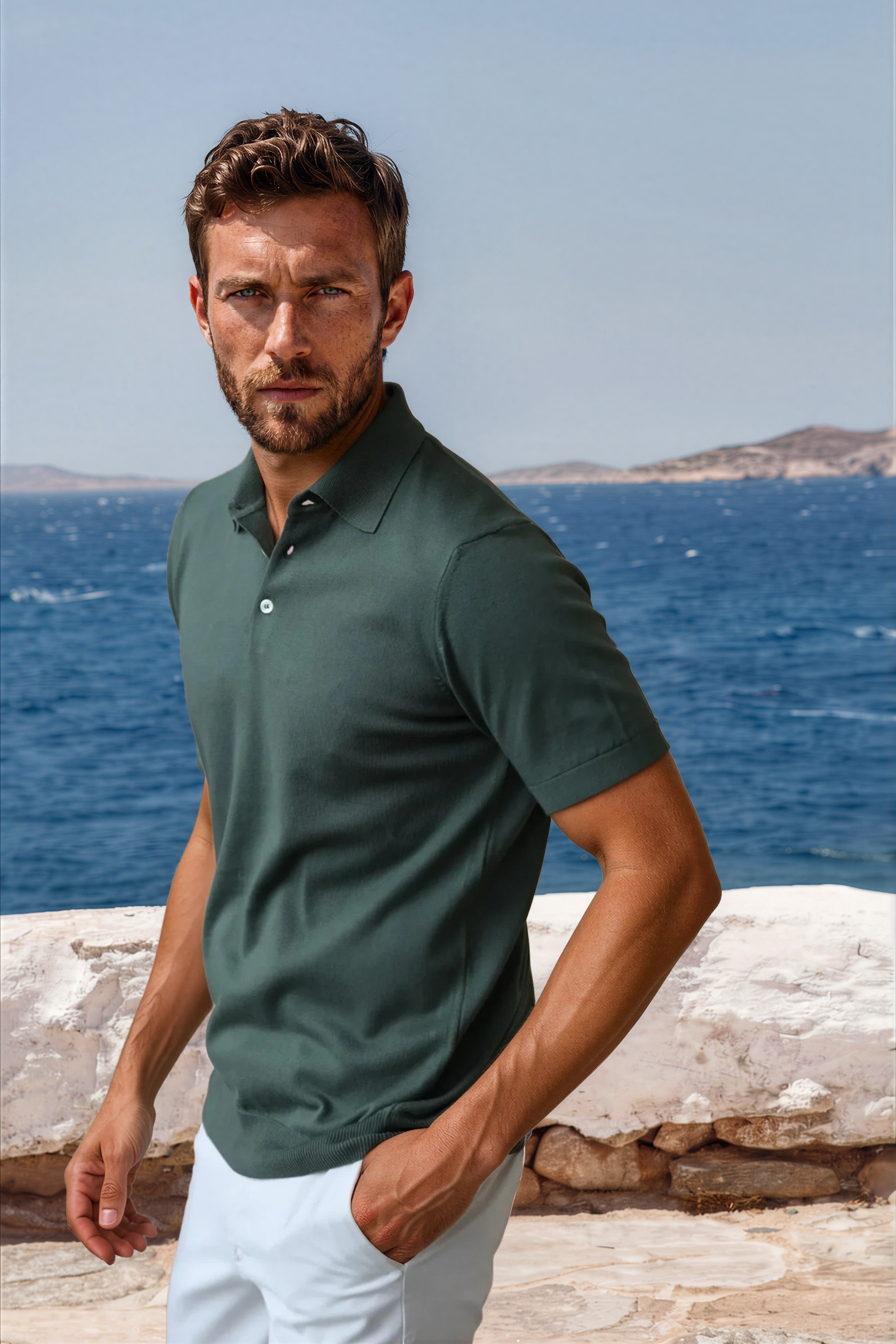Polo Gabriel en maille de coton - Kaki-POLO HOMME-Curling-Paris