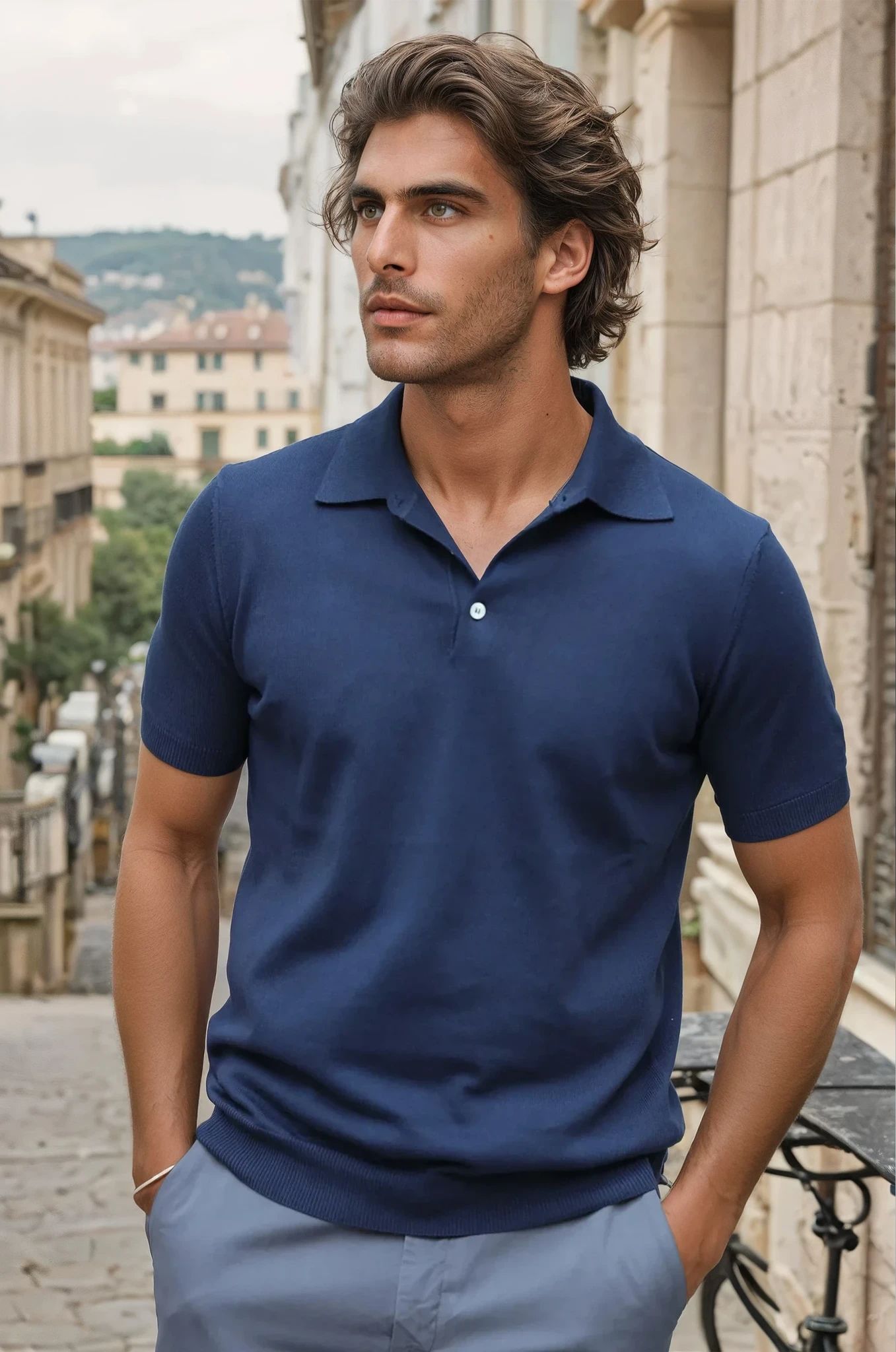 Polo Gabriel en maille de coton - Marine-POLO HOMME-Curling-Paris