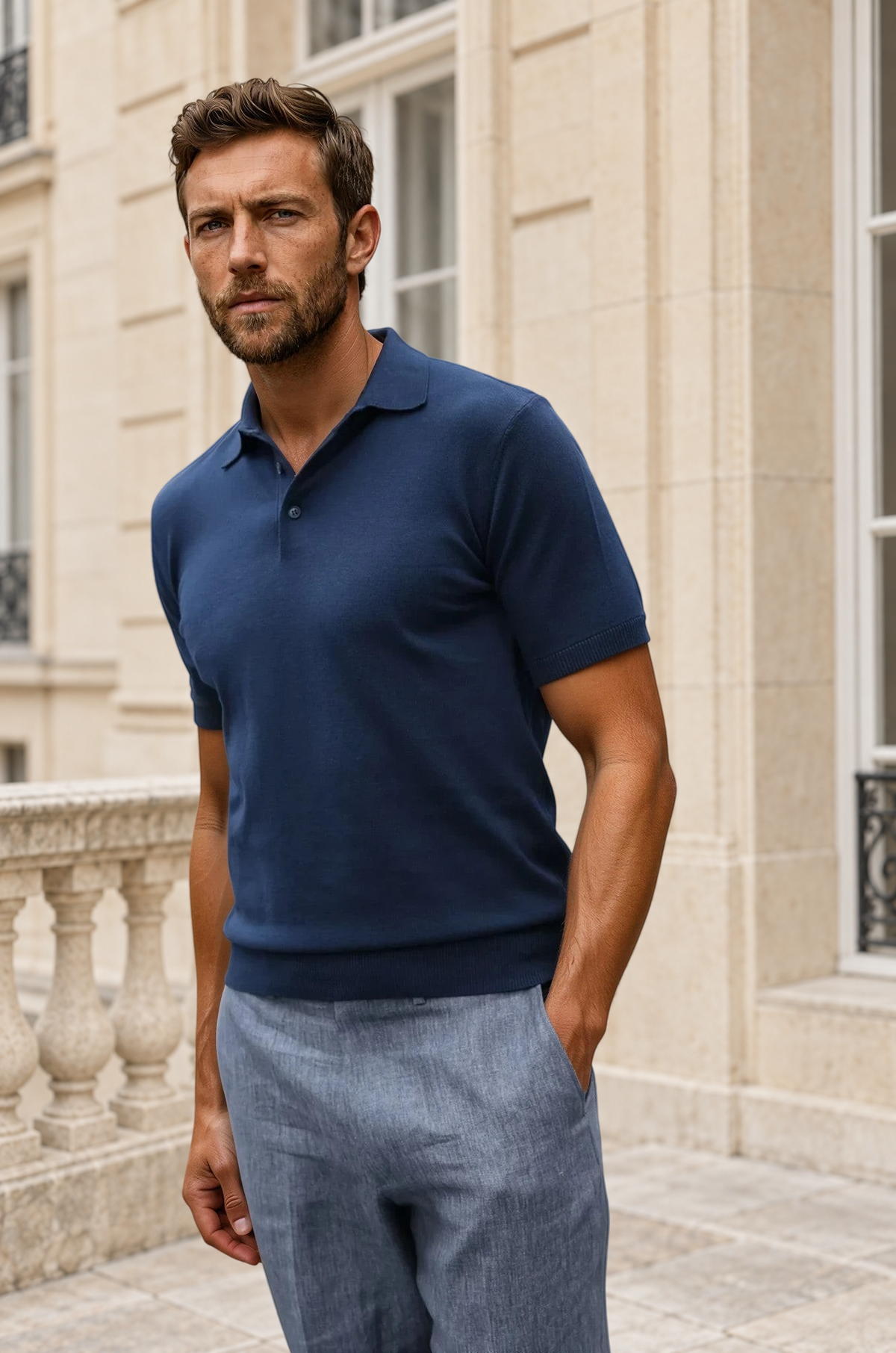 Polo Gabriel en maille de coton - Marine-POLO HOMME-Curling-Paris