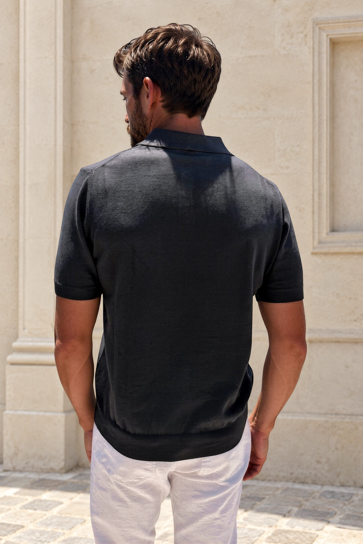Polo Gabriel en maille de coton - Noir-POLO HOMME-Curling-Paris