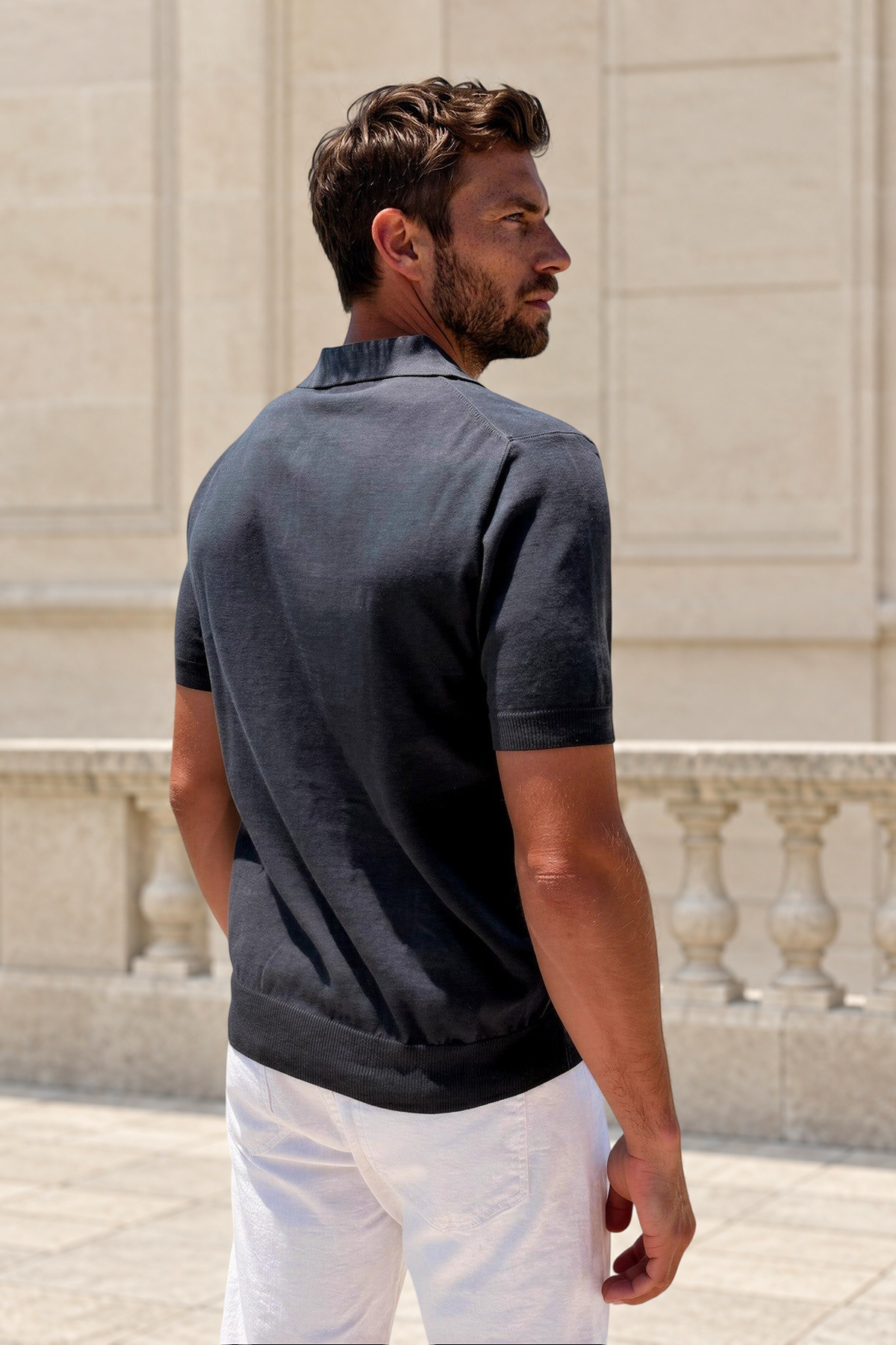 Polo Gabriel en maille de coton - Noir-POLO HOMME-Curling-Paris