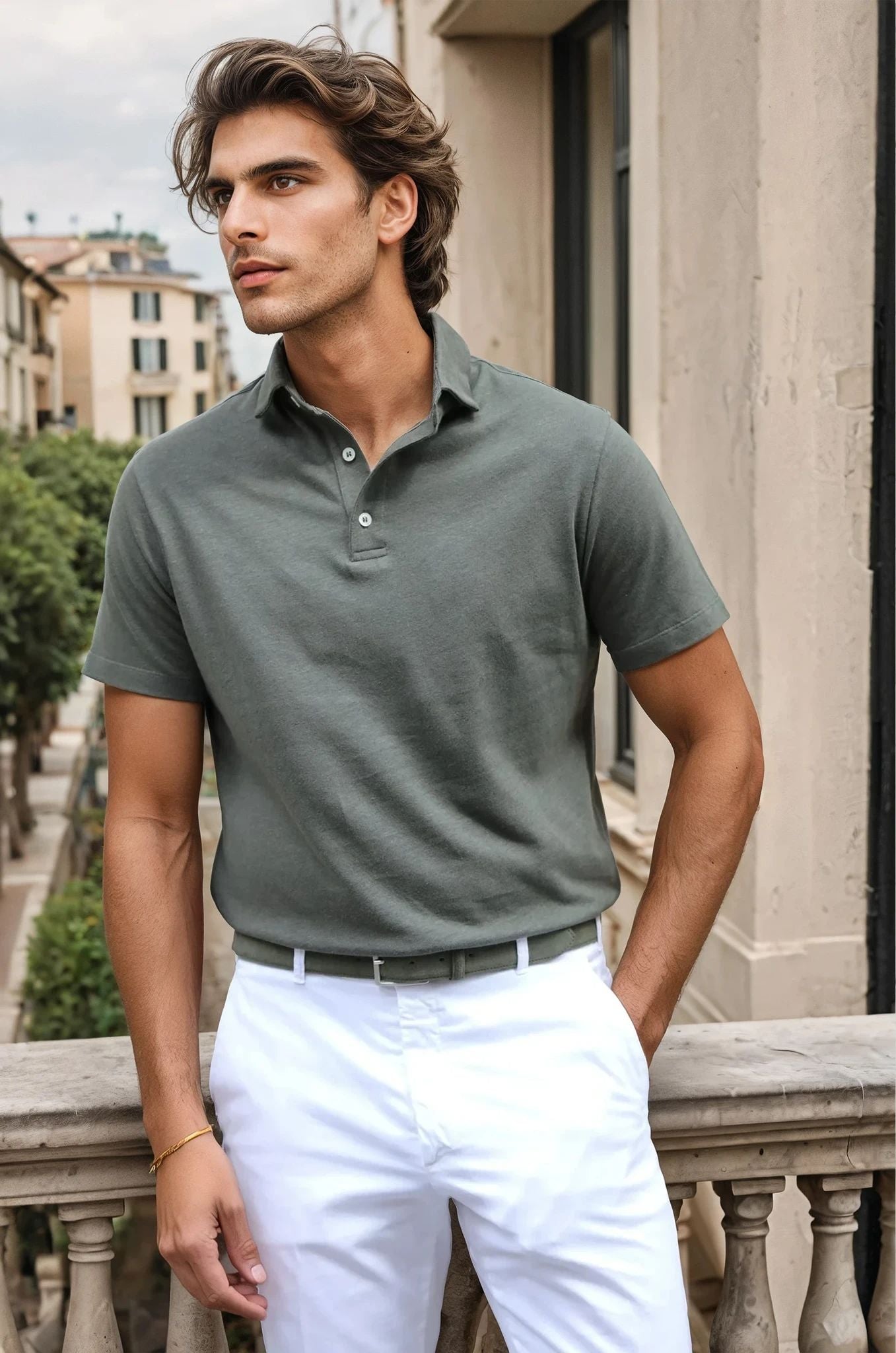 Polo Jack en coton & lin - Kaki-POLO HOMME-Curling-Paris