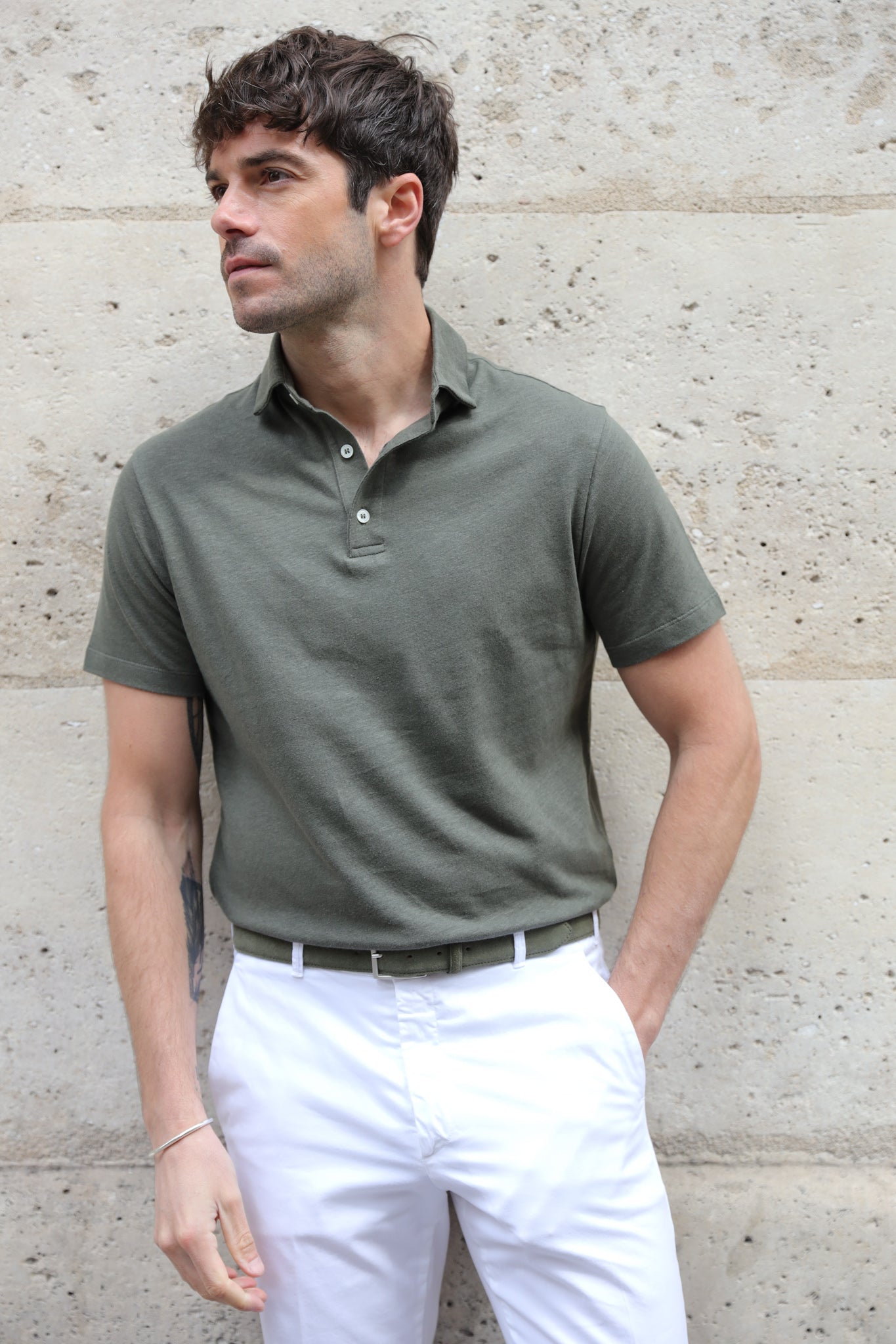 Jack cotton &amp; linen polo shirt - Khaki