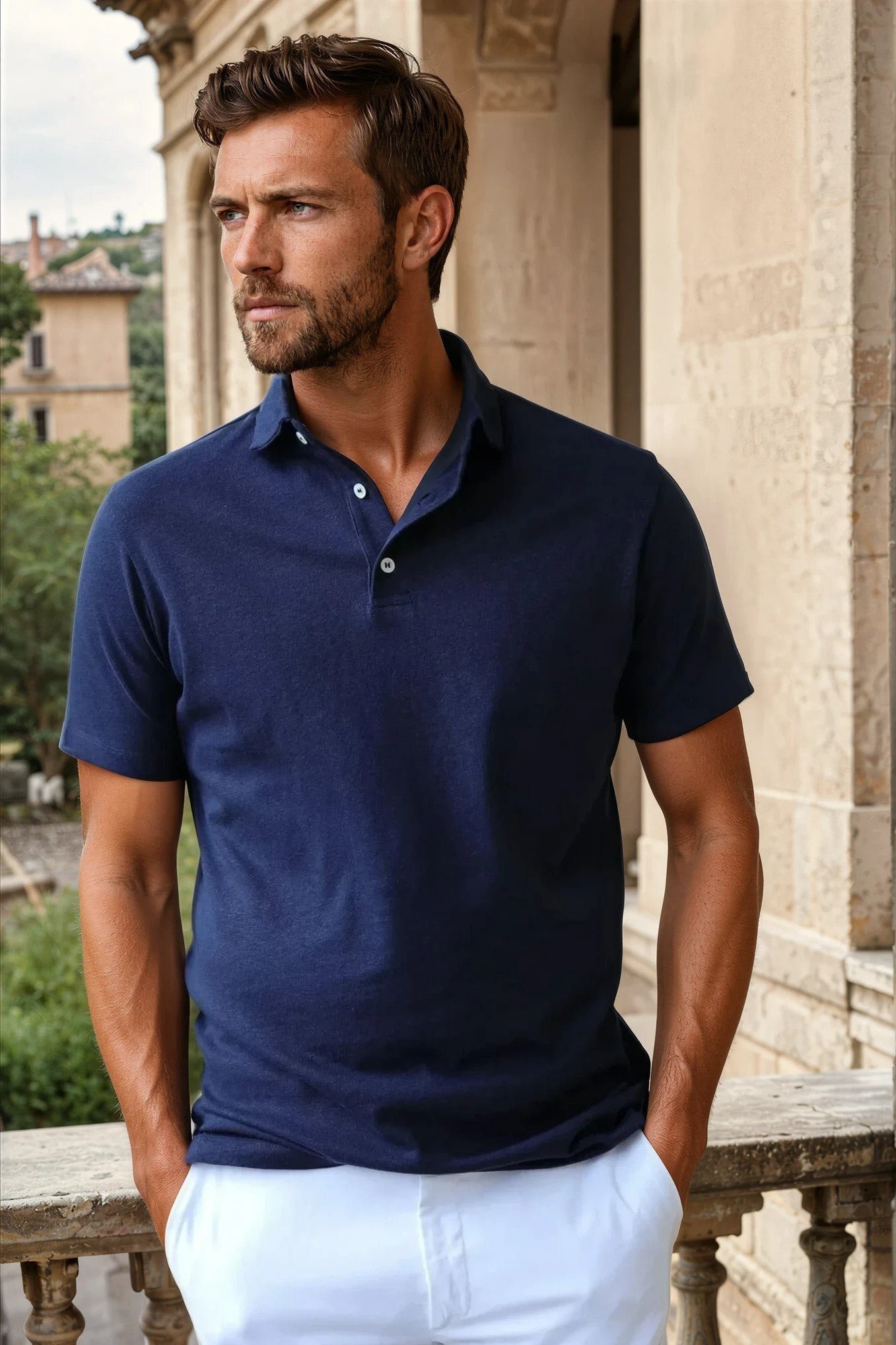 Polo Jack en coton & lin - Marine-POLO HOMME-Curling-Paris