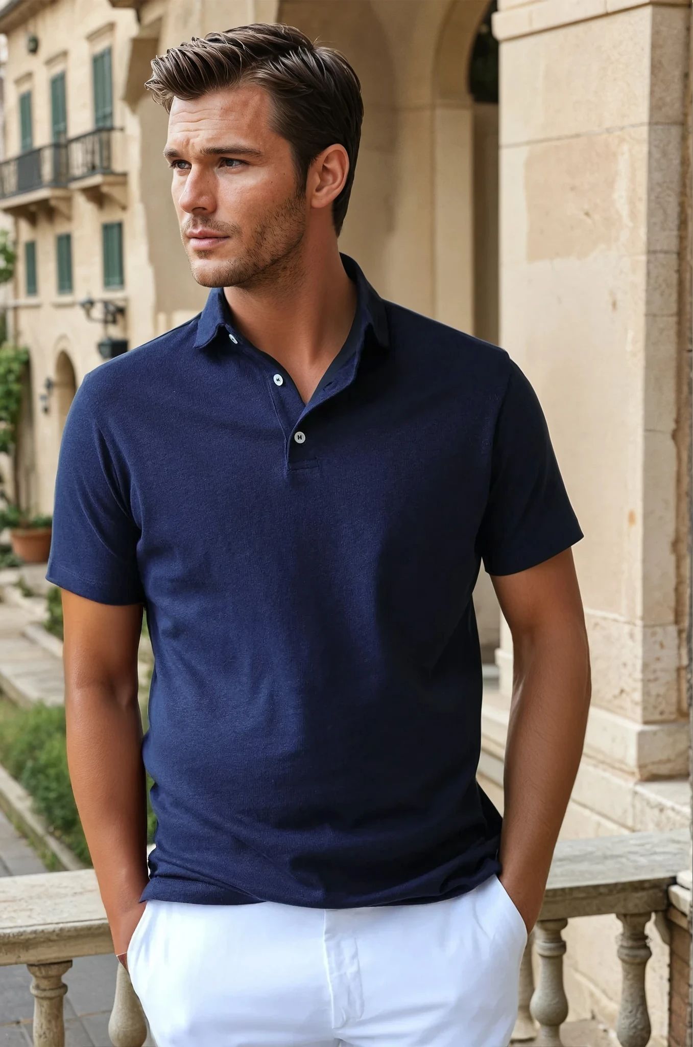 Polo Jack en coton & lin - Marine-POLO HOMME-Curling-Paris