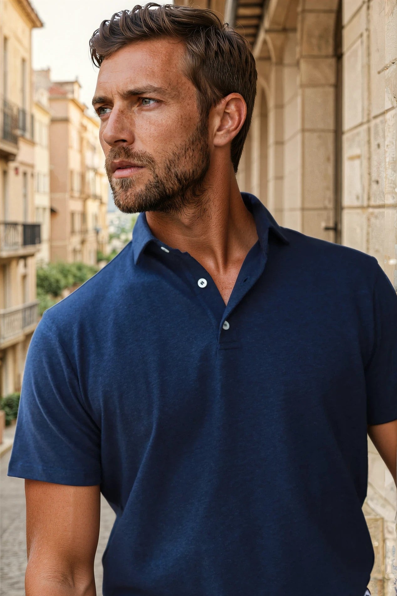 Polo Jack en coton & lin - Marine-POLO HOMME-Curling-Paris