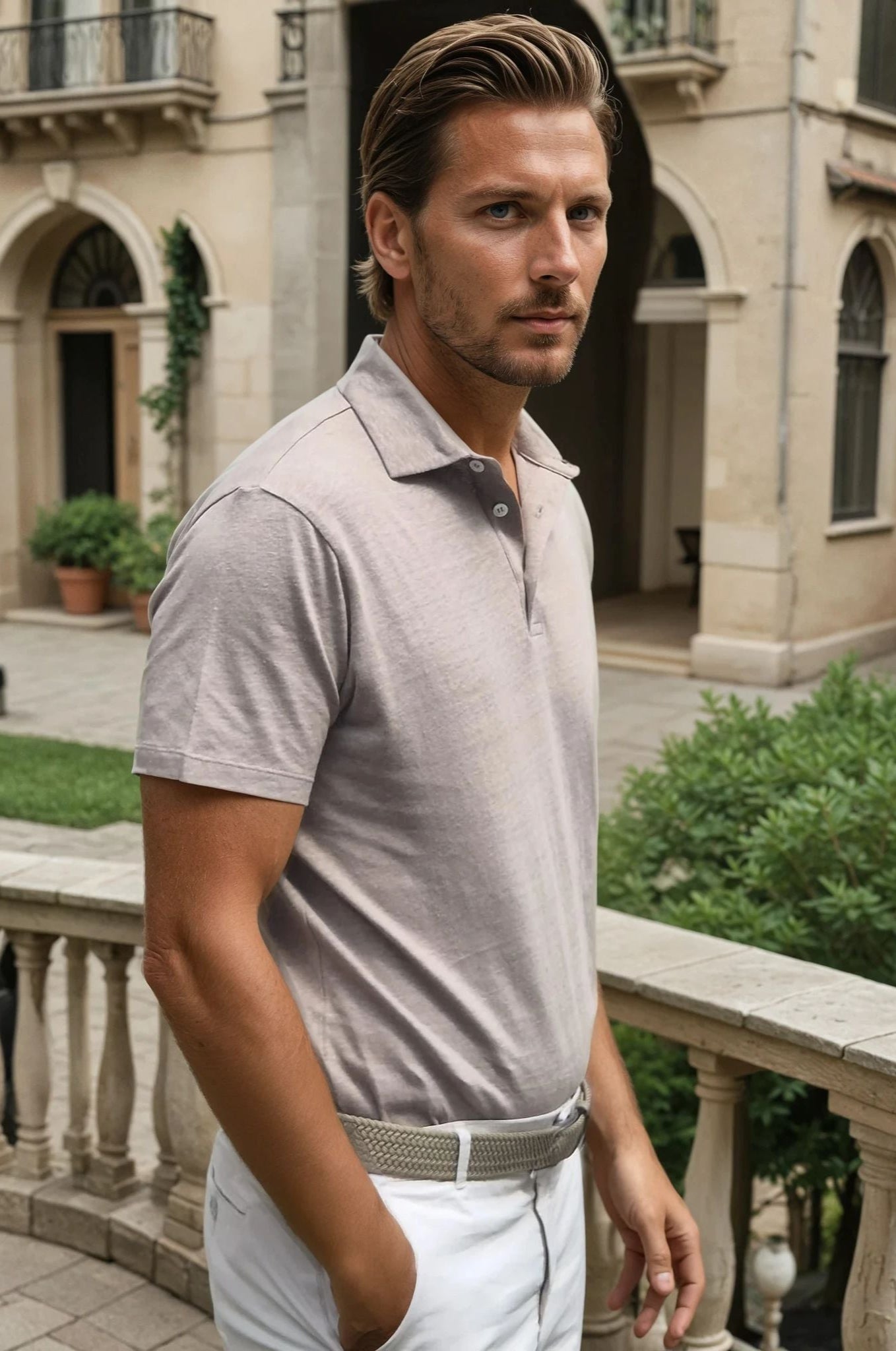 Polo Jack en coton & lin - Mushroom-POLO HOMME-Curling-Paris