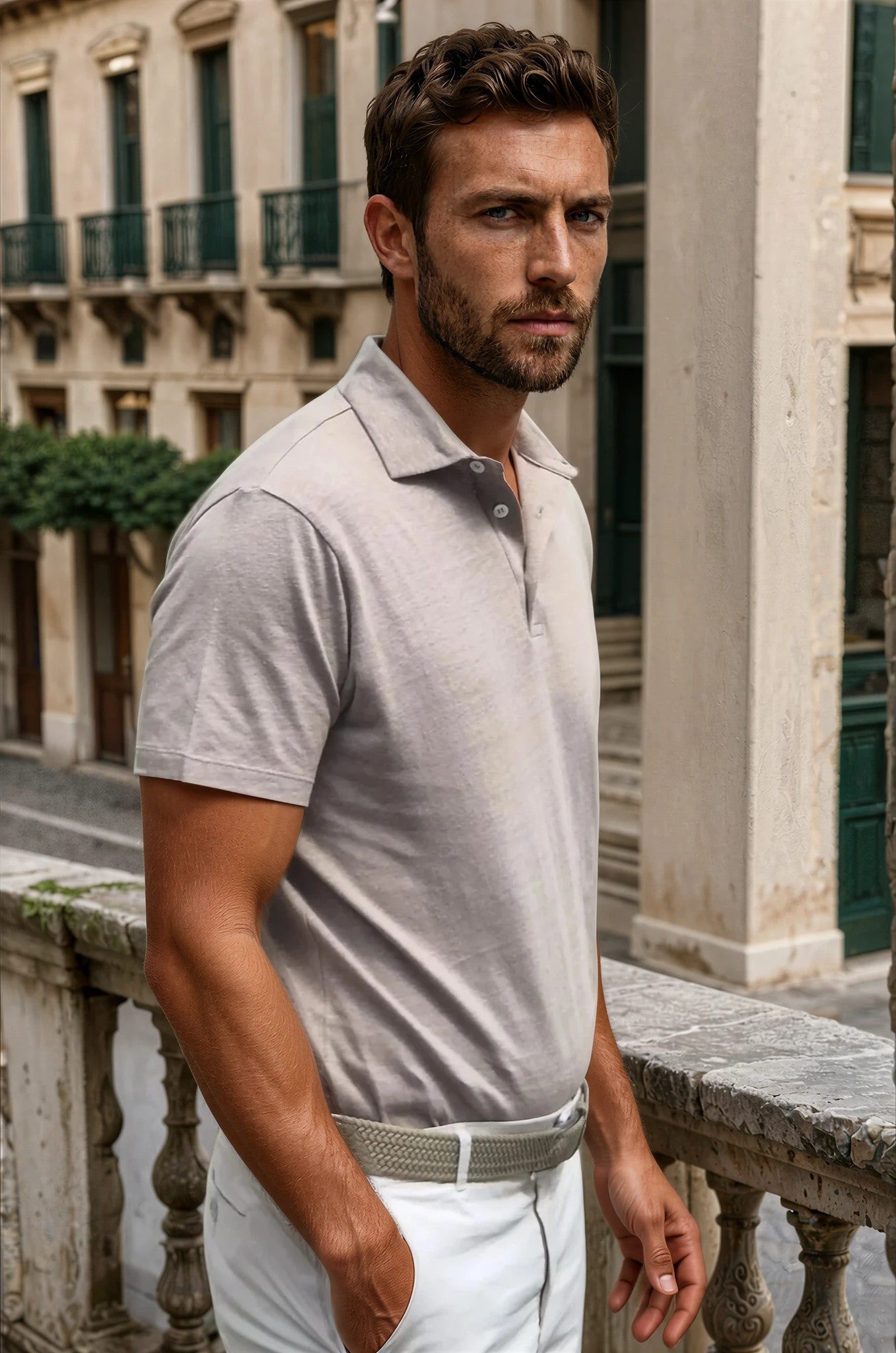 Polo Jack en coton & lin - Mushroom-POLO HOMME-Curling-Paris