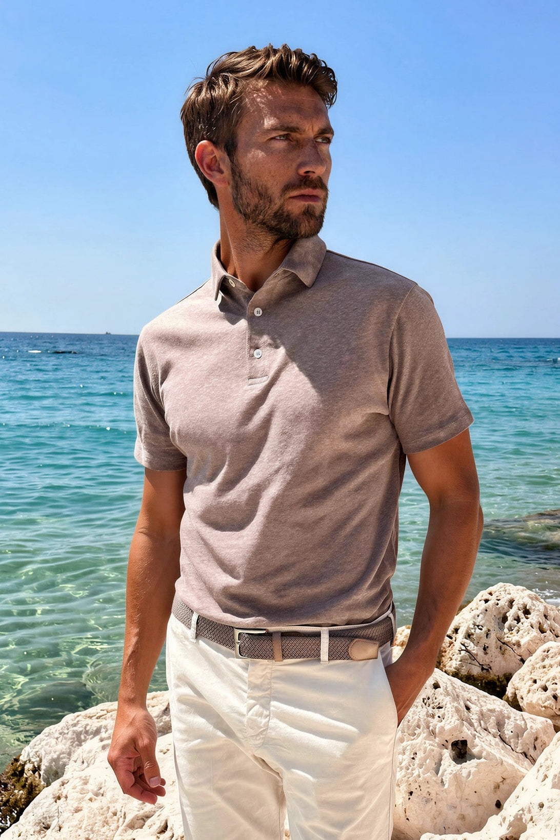 Polo Jack en coton & lin - Taupe-POLO HOMME-Curling-Paris