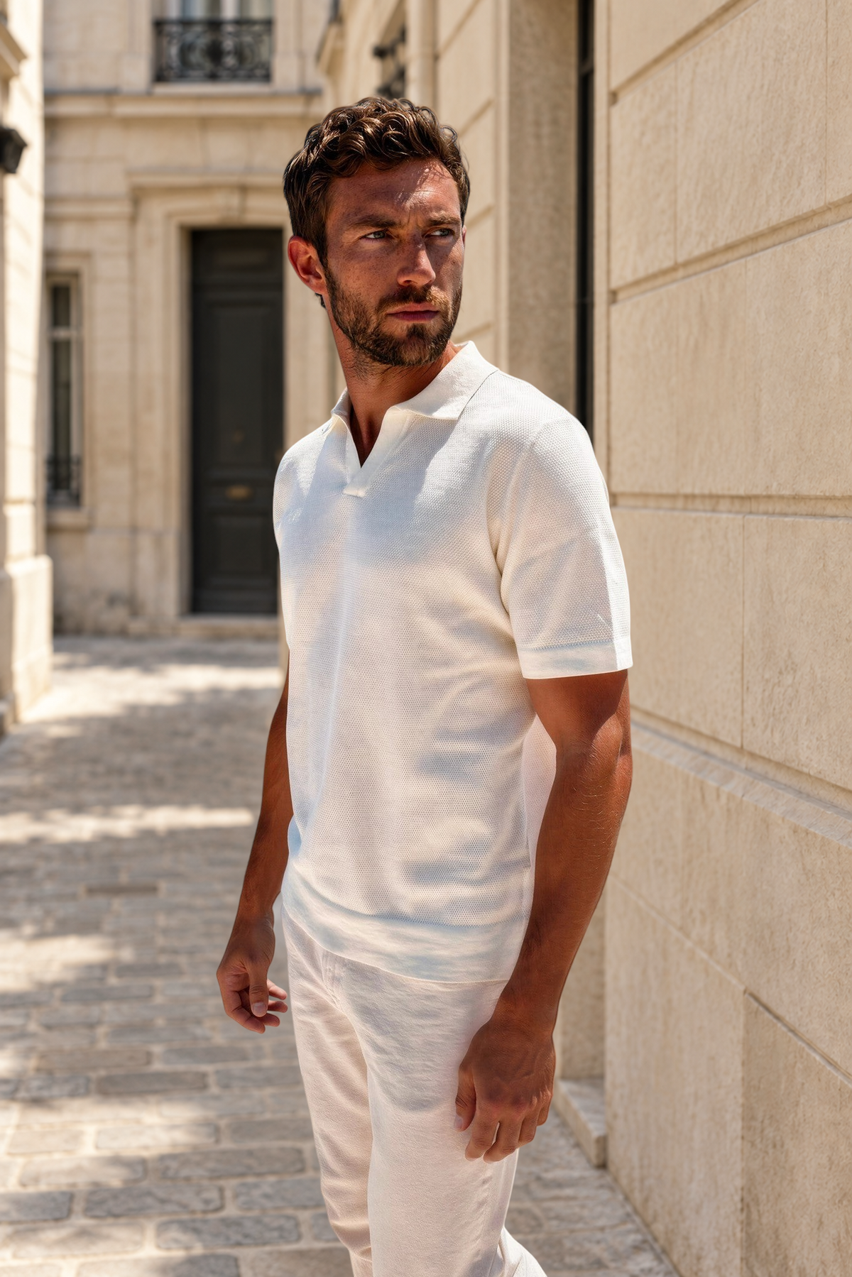 Polo Orso en piqué de coton - Ecru-POLO HOMME-Curling-Paris