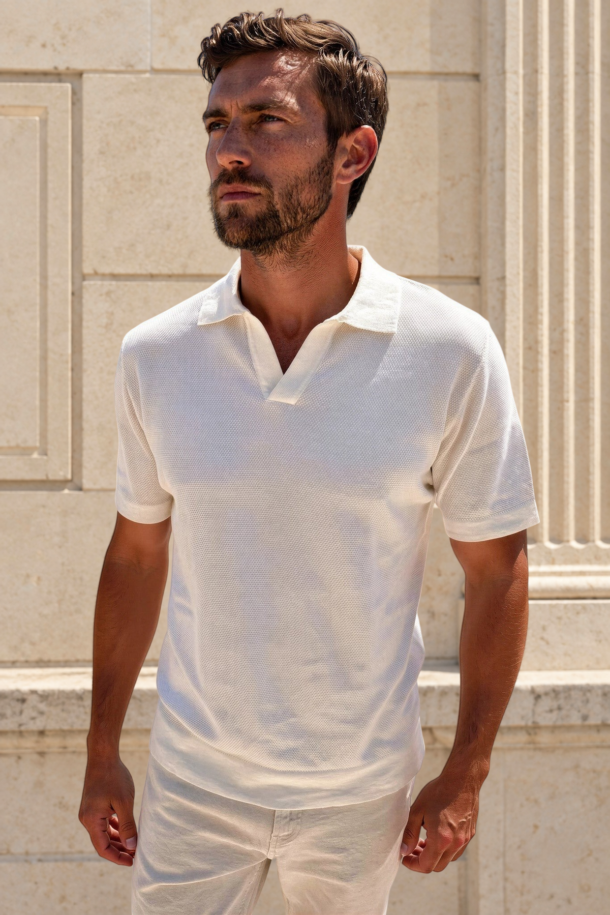 Polo Orso en piqué de coton - Ecru-POLO HOMME-Curling-Paris