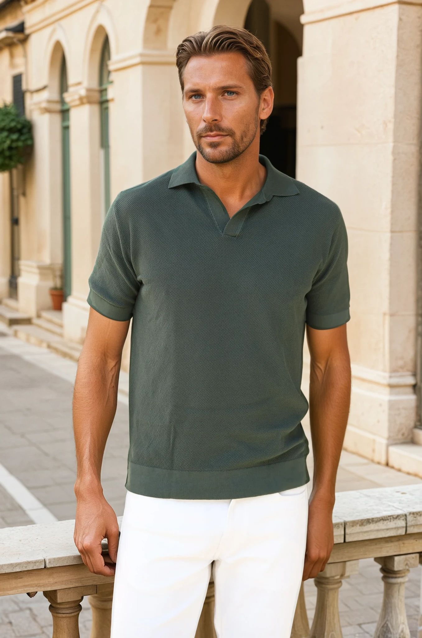 Polo Orso en piqué de coton - Kaki-POLO HOMME-Curling-Paris