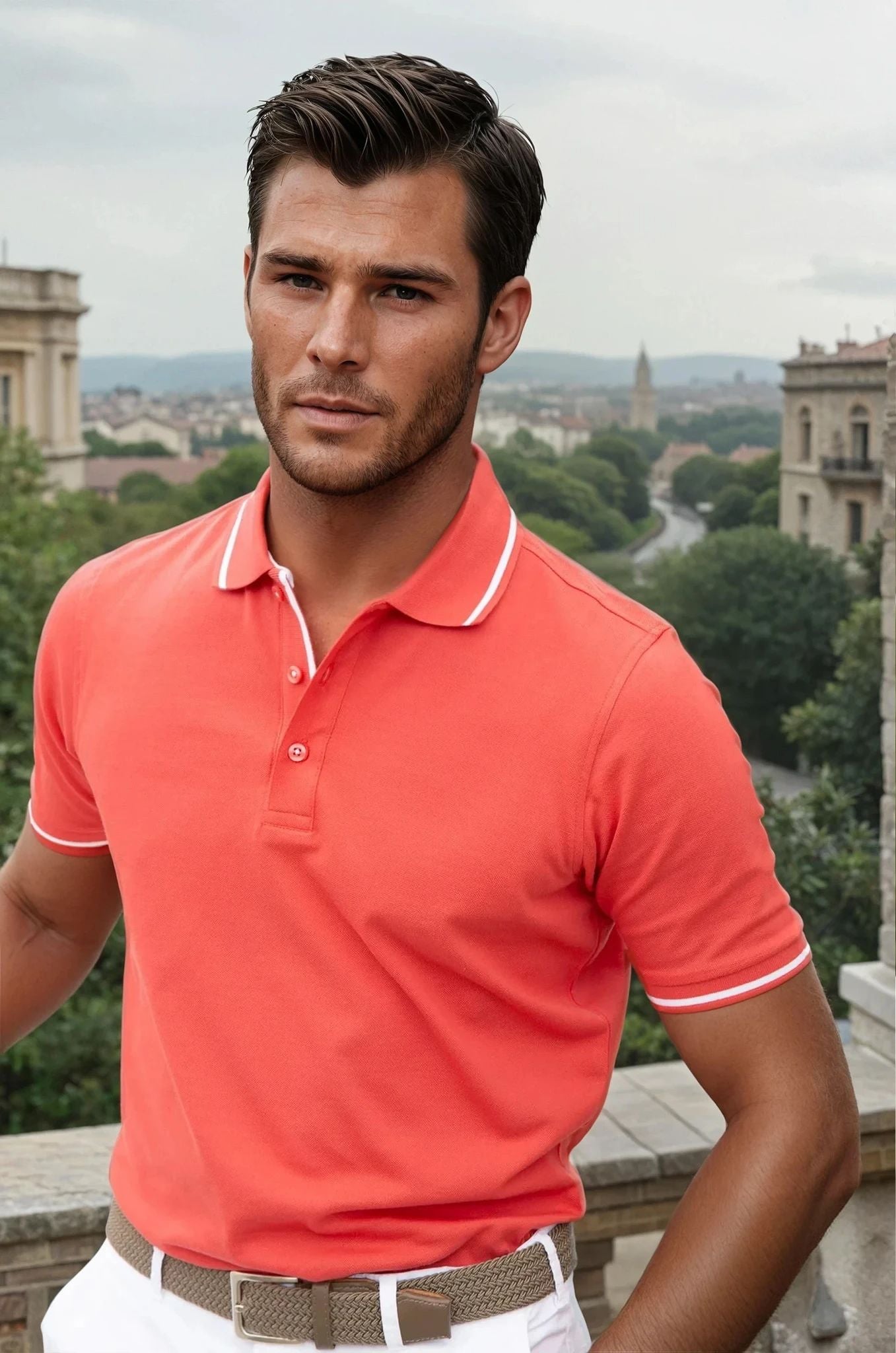 Polo Roger en piqué de coton mercerisé - Framboise-POLO HOMME-Curling-Paris