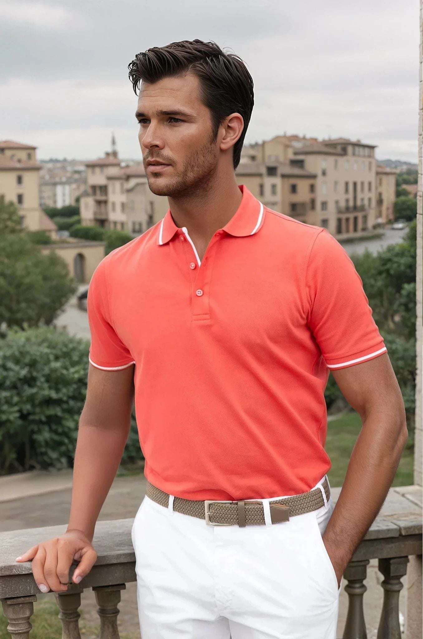 Polo Roger en piqué de coton mercerisé - Framboise-POLO HOMME-Curling-Paris