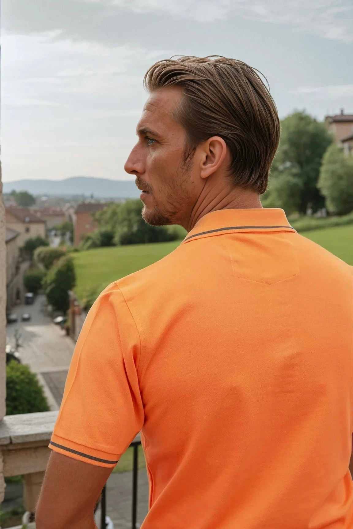 Polo Roger en piqué de coton mercerisé - Orange-POLO HOMME-Curling-Paris