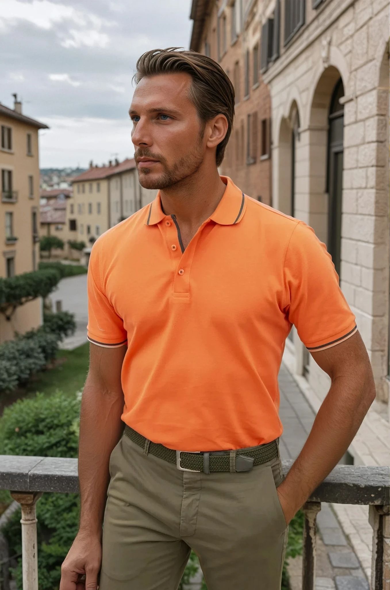 Polo Roger en piqué de coton mercerisé - Orange-POLO HOMME-Curling-Paris