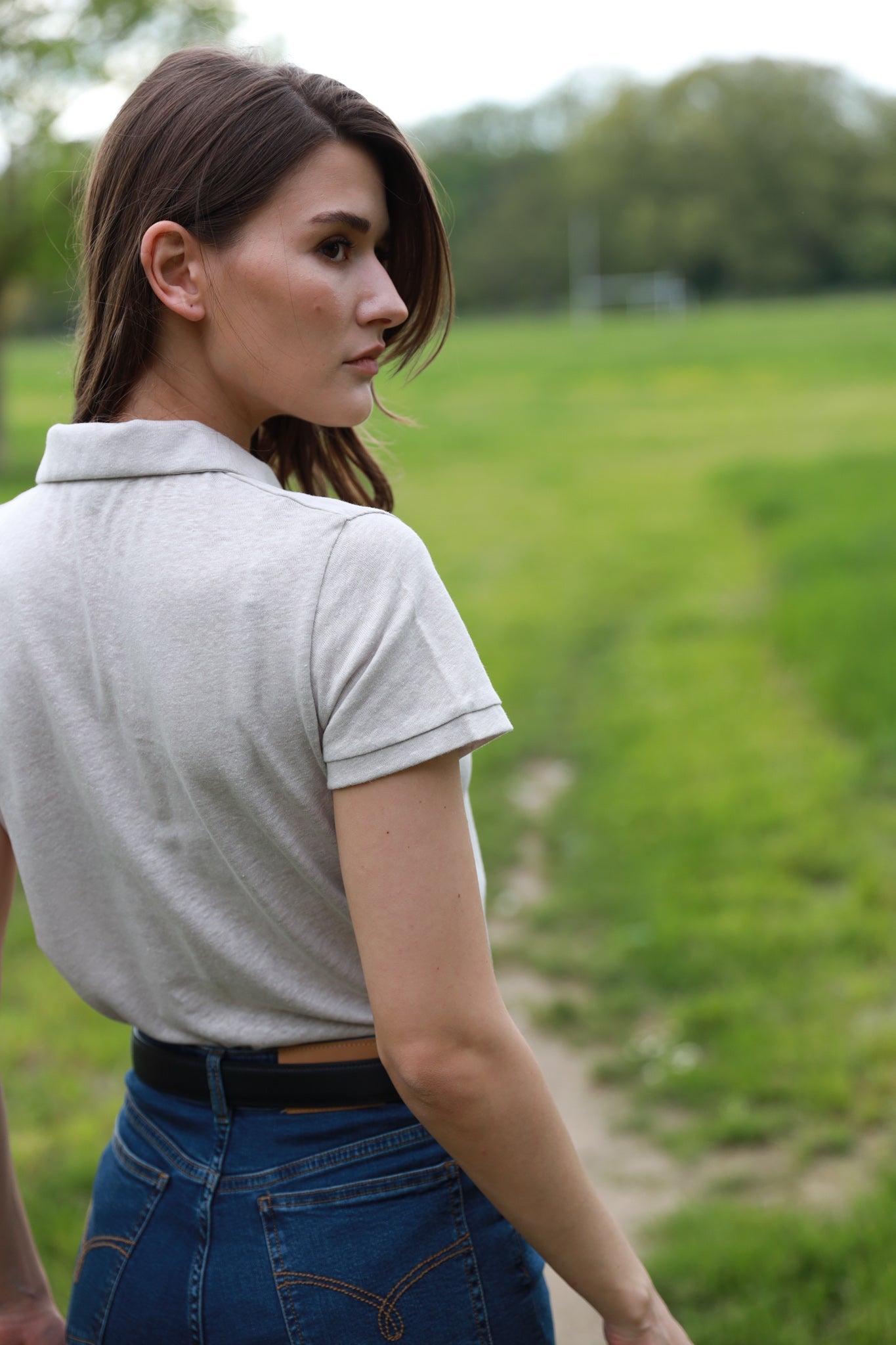 Polo en coton & lin - Beige-T-SHIRT FEMME-Curling-Paris