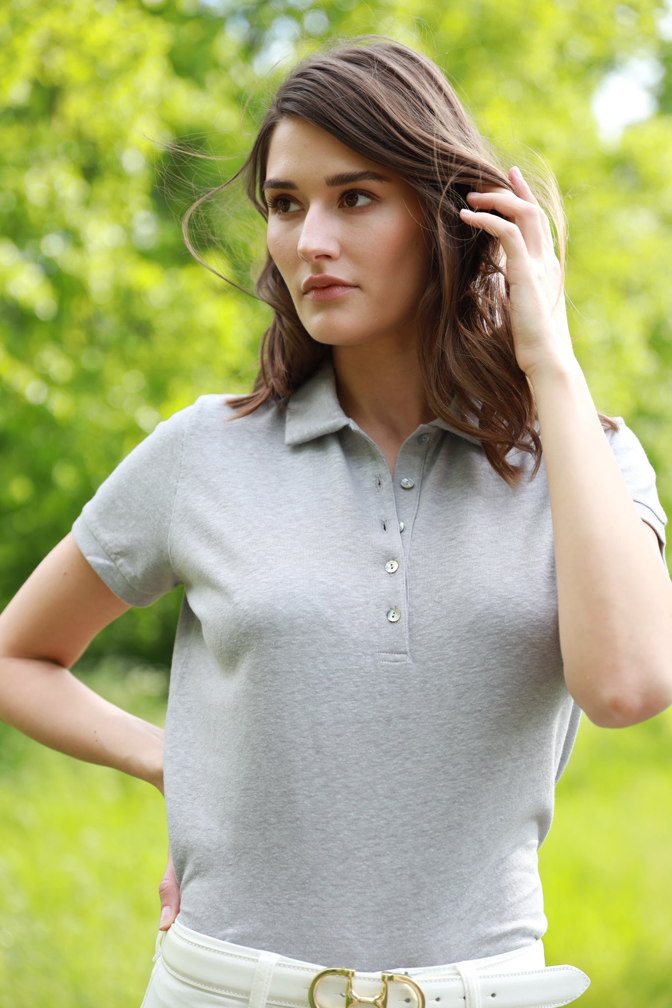 Polo en coton & lin - Gris-T-SHIRT FEMME-Curling-Paris