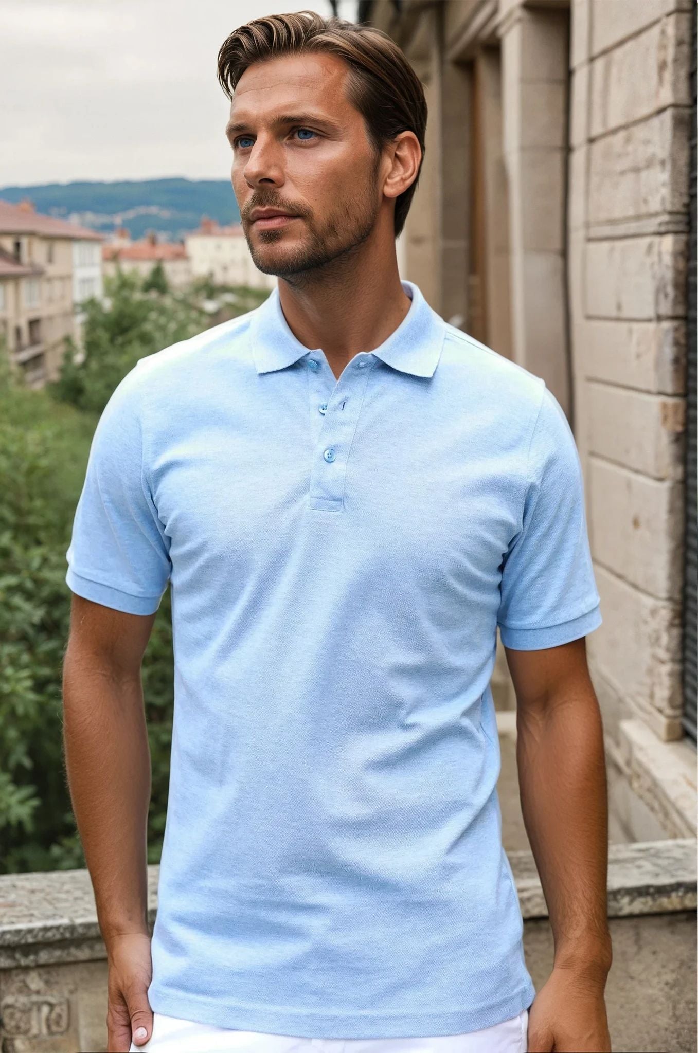 Polo homme Rogue en piqué de coton mercerisé - Ciel-POLO HOMME-Curling-Paris