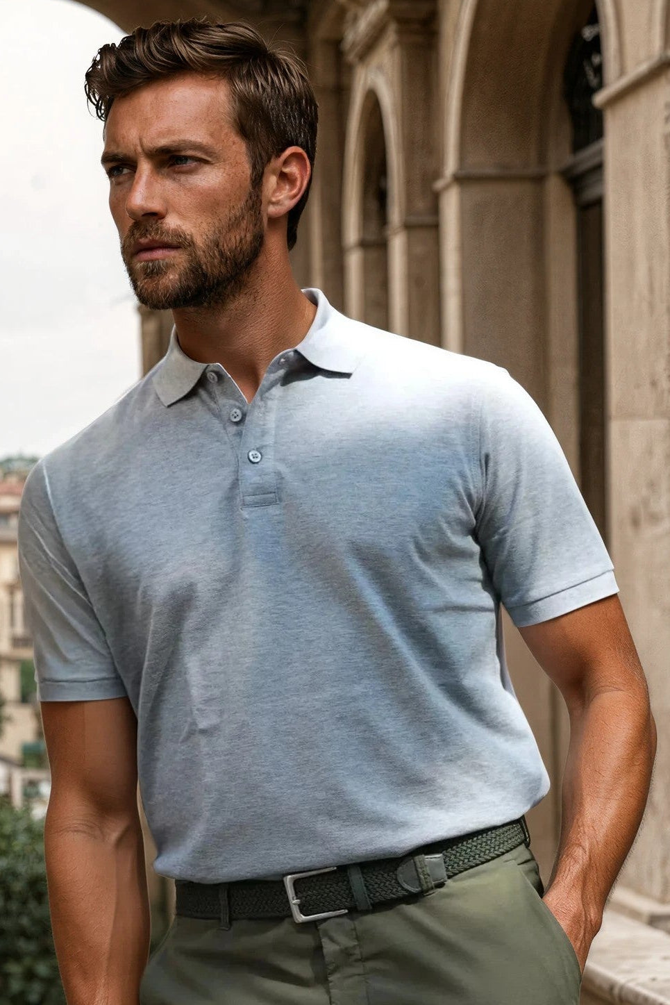 Polo homme Rogue en piqué de coton mercerisé - Gris-POLO HOMME-Curling-Paris