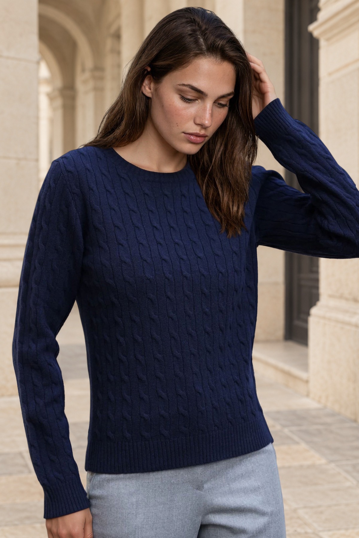 Pull Albie en laine mérinos et cachemire - Marine-PULL FEMME-Curling-Paris
