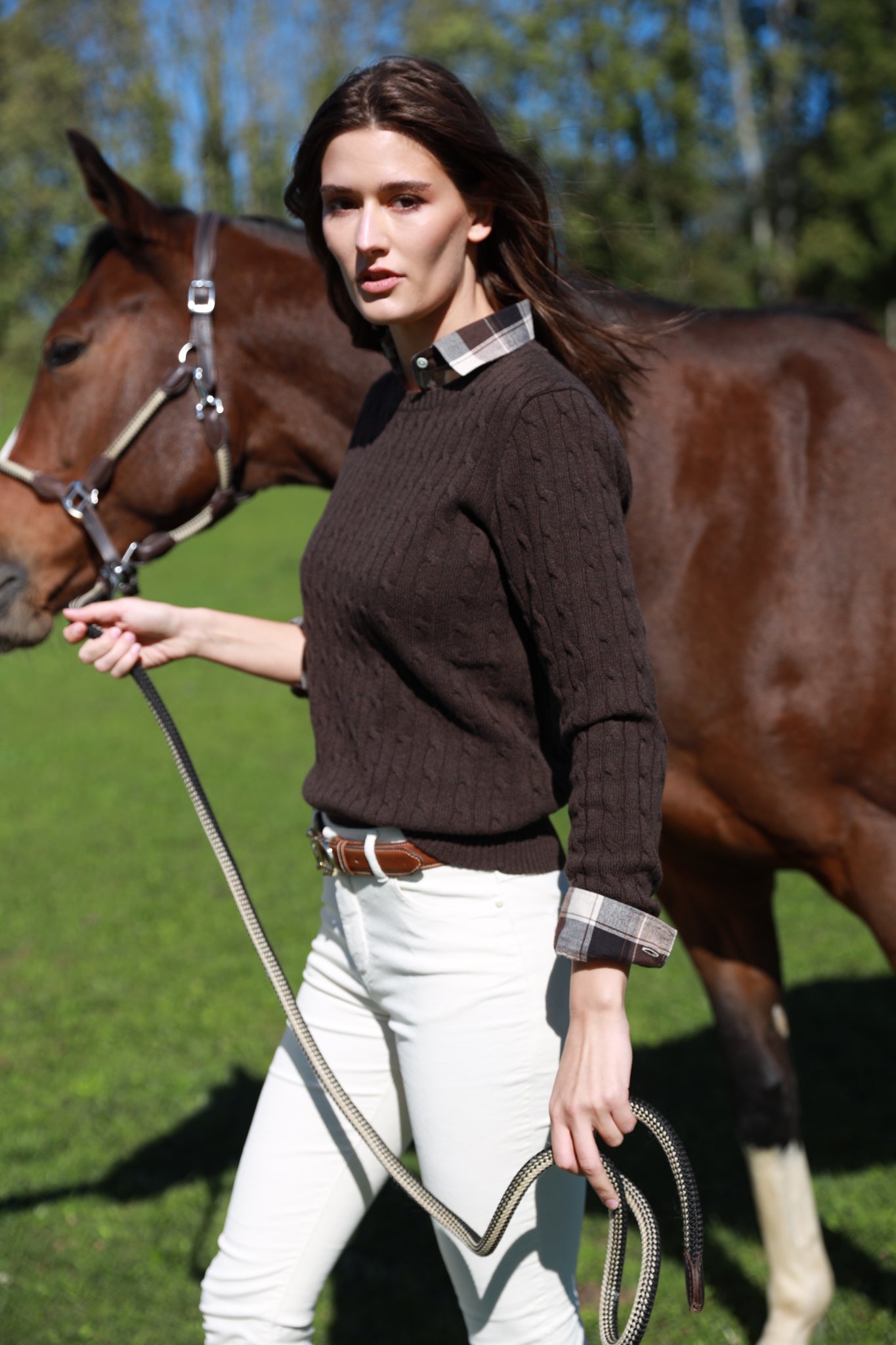 Pull femme Roma en laine mérinos et en cachemire marron - Curling