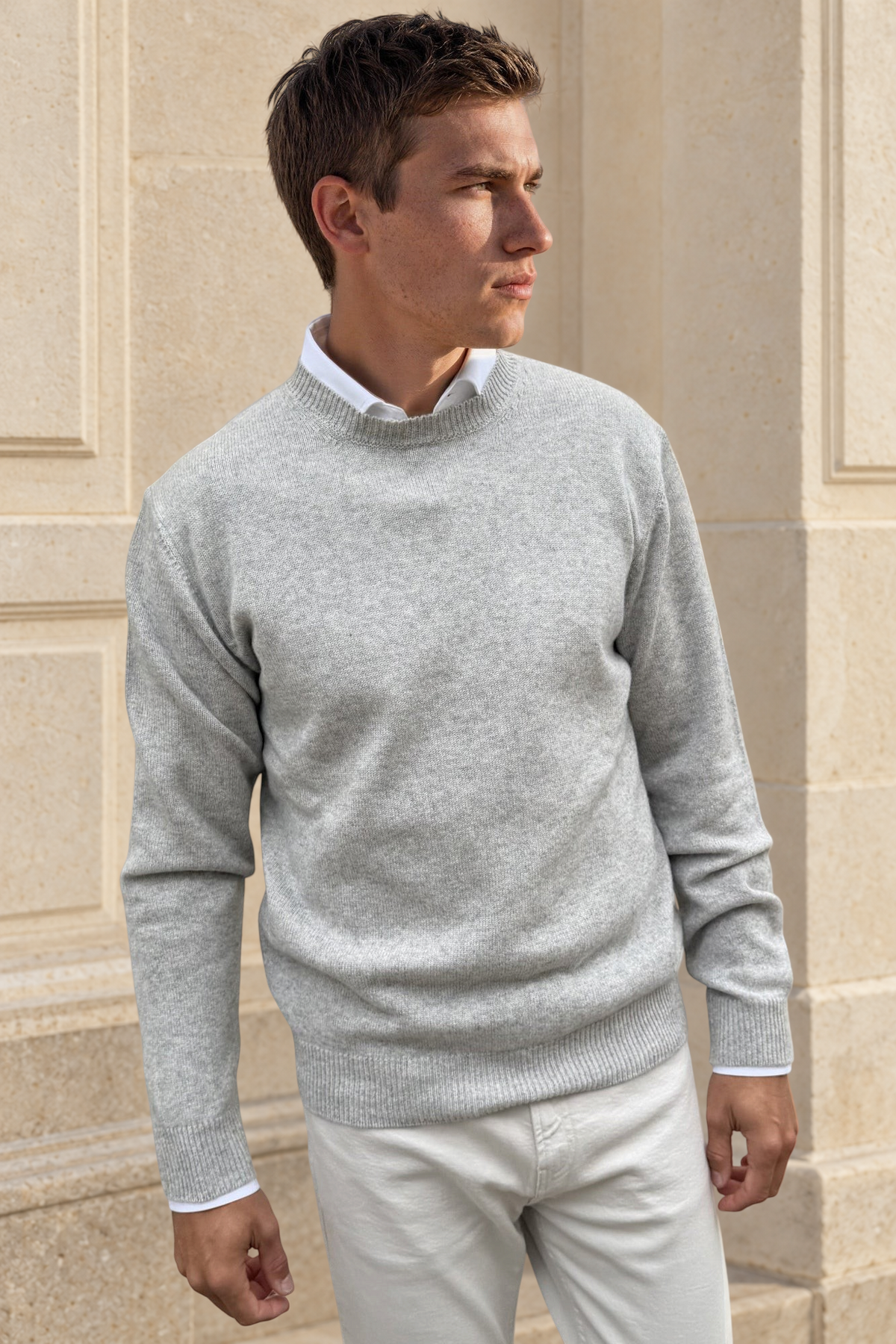 Pull Alfeo en laine & cachemire – Gris clair-PULL HOMME-Curling-Paris
