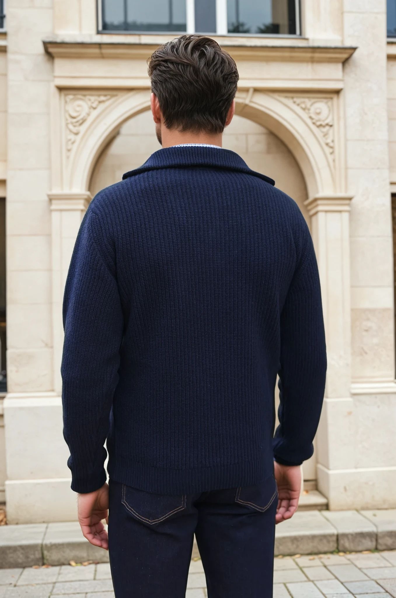 Pull Alonzo col zippé 100% laine - Marine-PULL HOMME-Curling-Paris