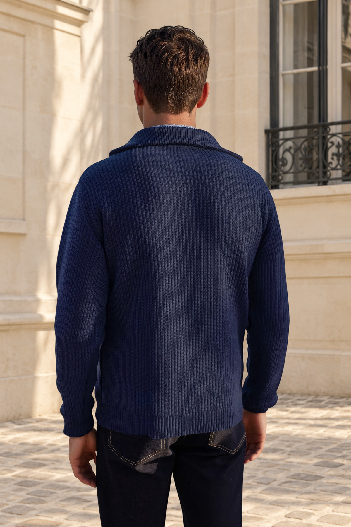 Pull Alonzo col zippé 100% laine - Marine-PULL HOMME-Curling-Paris