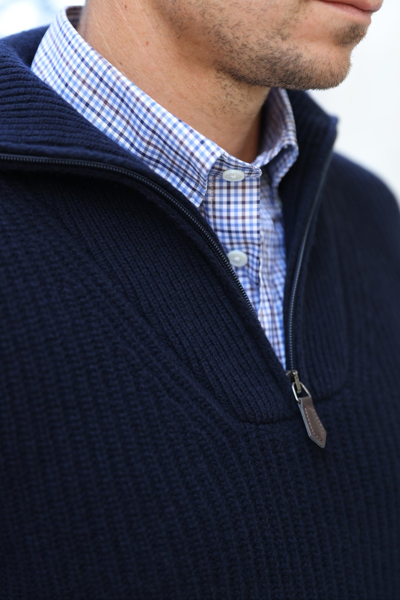 Pull Alonzo col zippé 100% laine - Marine-PULL HOMME-Curling-Paris