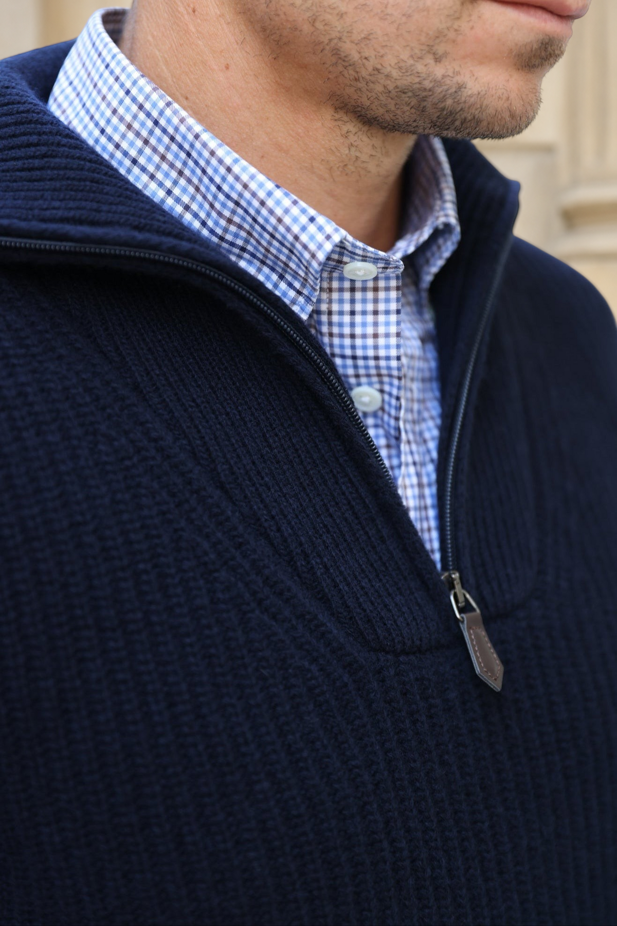 Pull Alonzo col zippé 100% laine - Marine-PULL HOMME-Curling-Paris