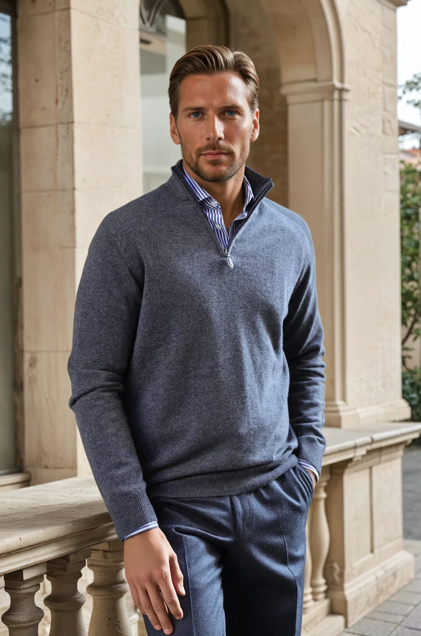 Pull Amar col zippé 100% cachemire - Anthracite-PULL HOMME-Curling-Paris