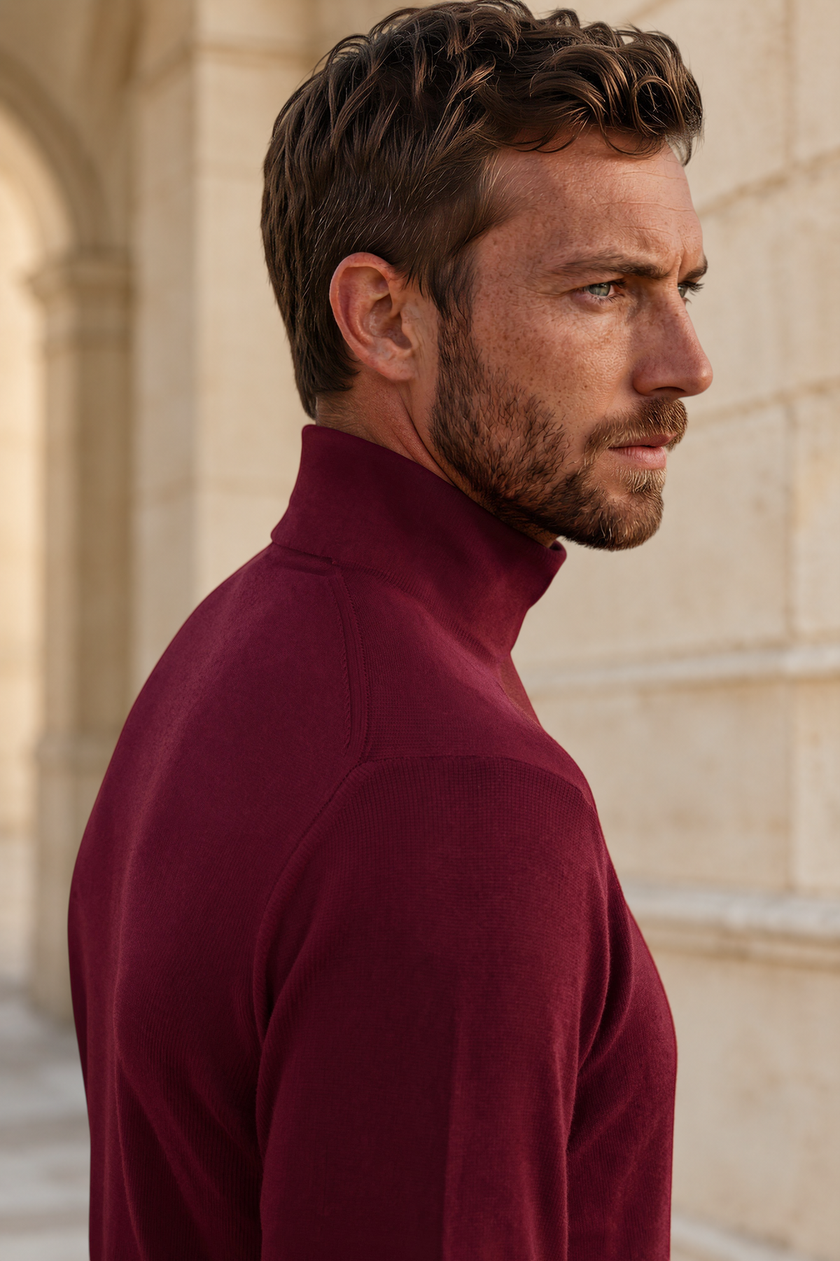 Pull Amar col zippé 100% cachemire - Bordeaux-PULL HOMME-Curling-Paris