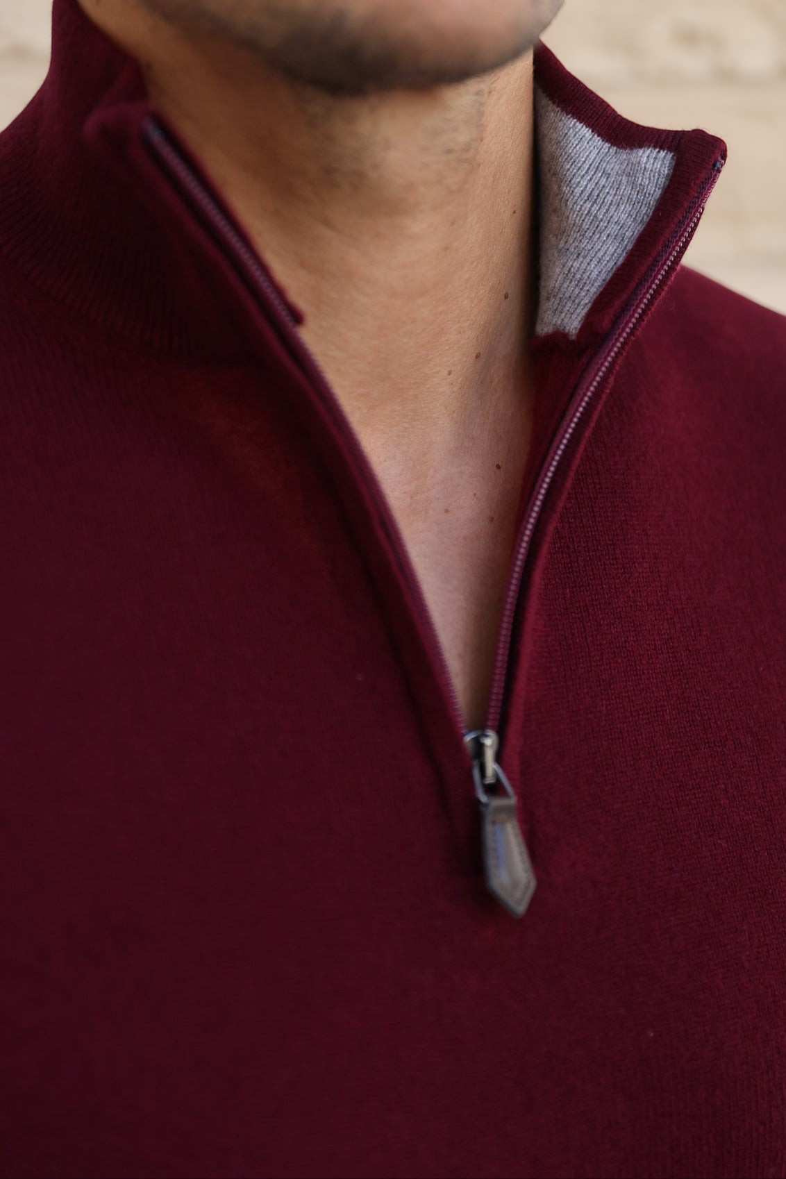 Pull Amar col zippé 100% cachemire - Bordeaux-PULL HOMME-Curling-Paris