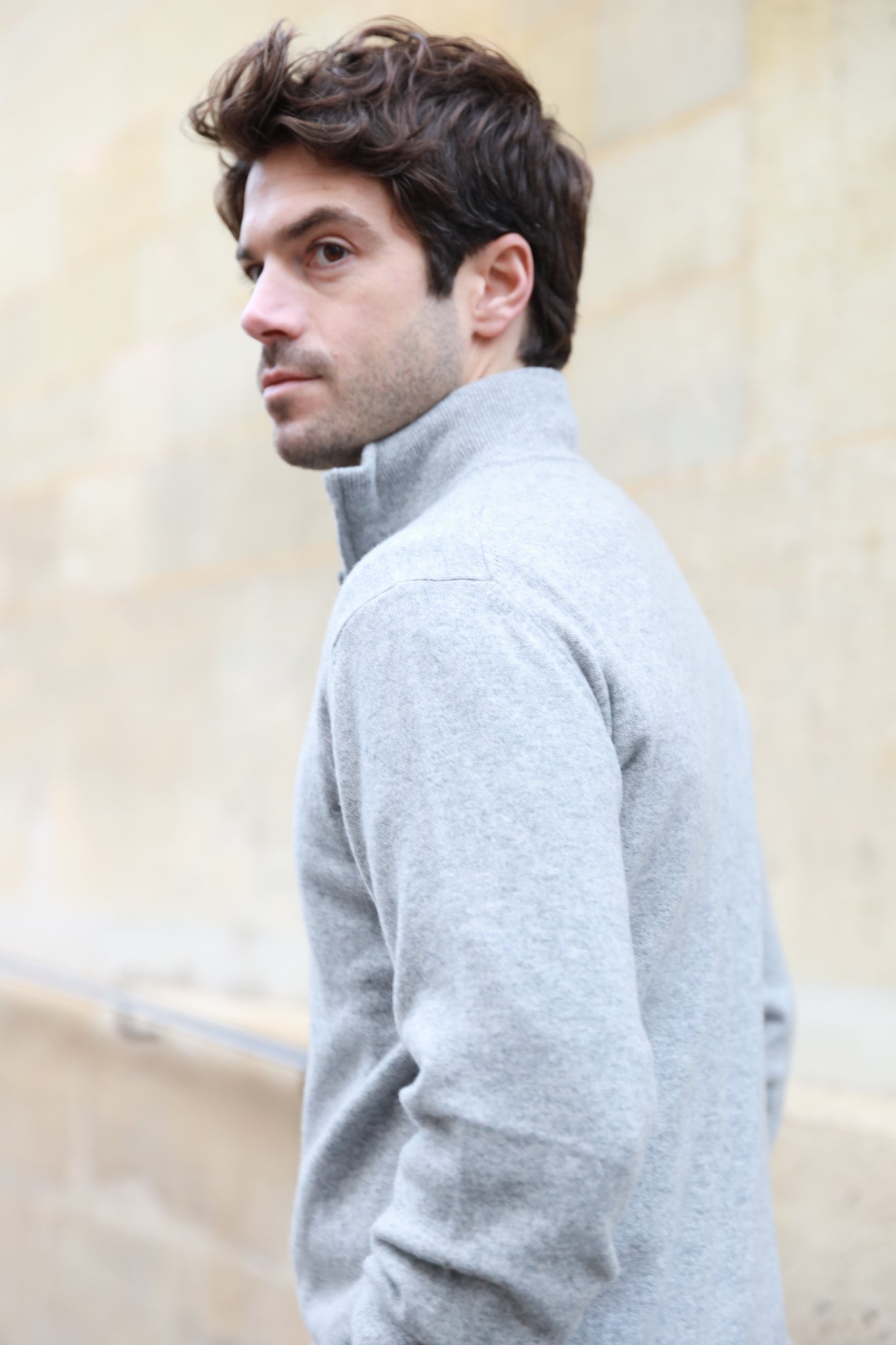 Pull Amar col zippé 100% cachemire - Gris Clair-PULL HOMME-Curling-Paris