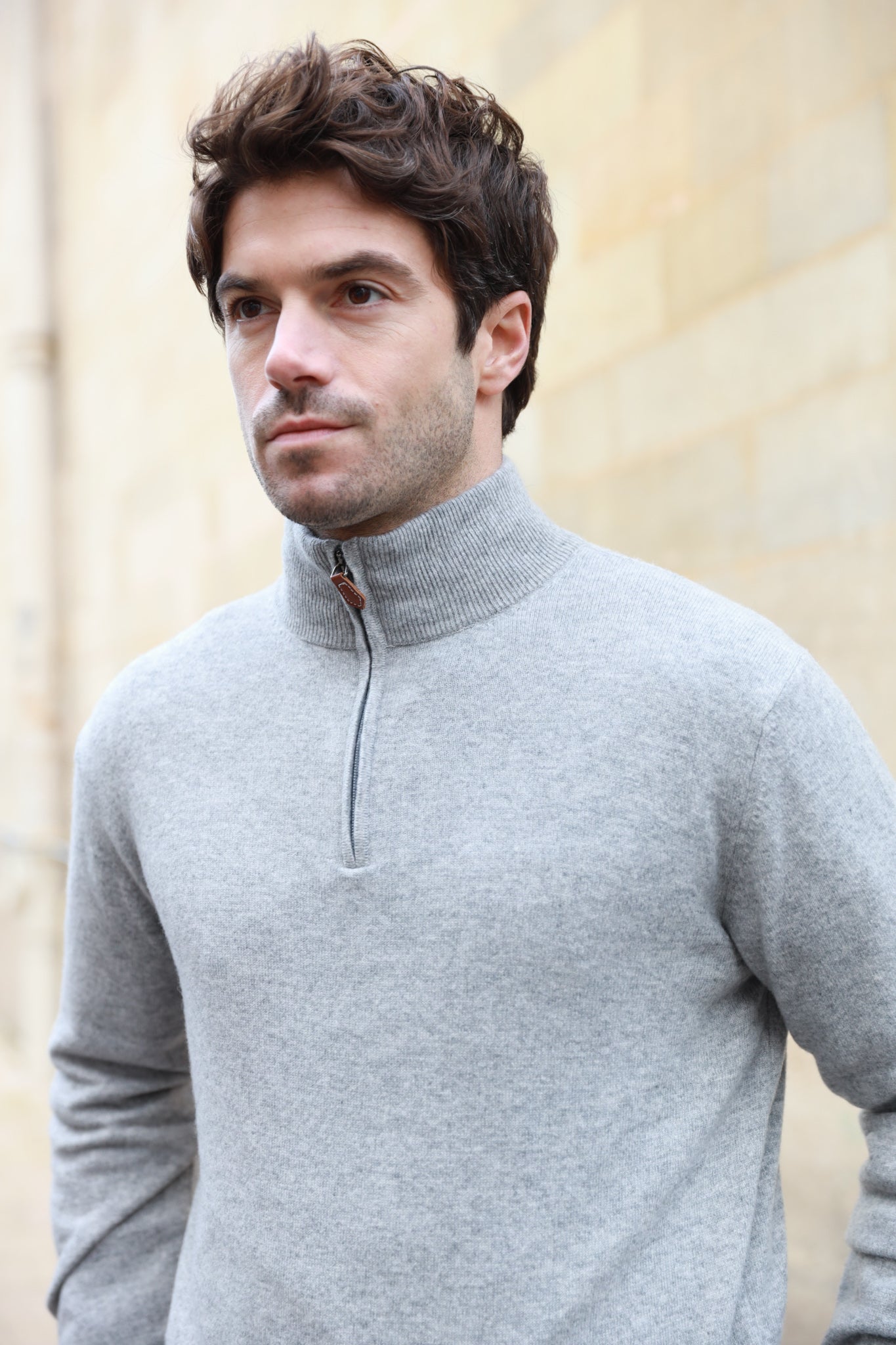 Pull Amar col zippé 100% cachemire - Gris Clair-PULL HOMME-Curling-Paris