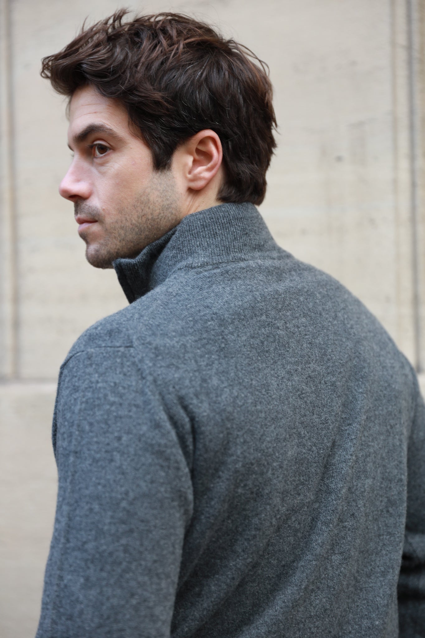 Pull Amar col zippé 100% cachemire - Gris Moyen-PULL HOMME-Curling-Paris