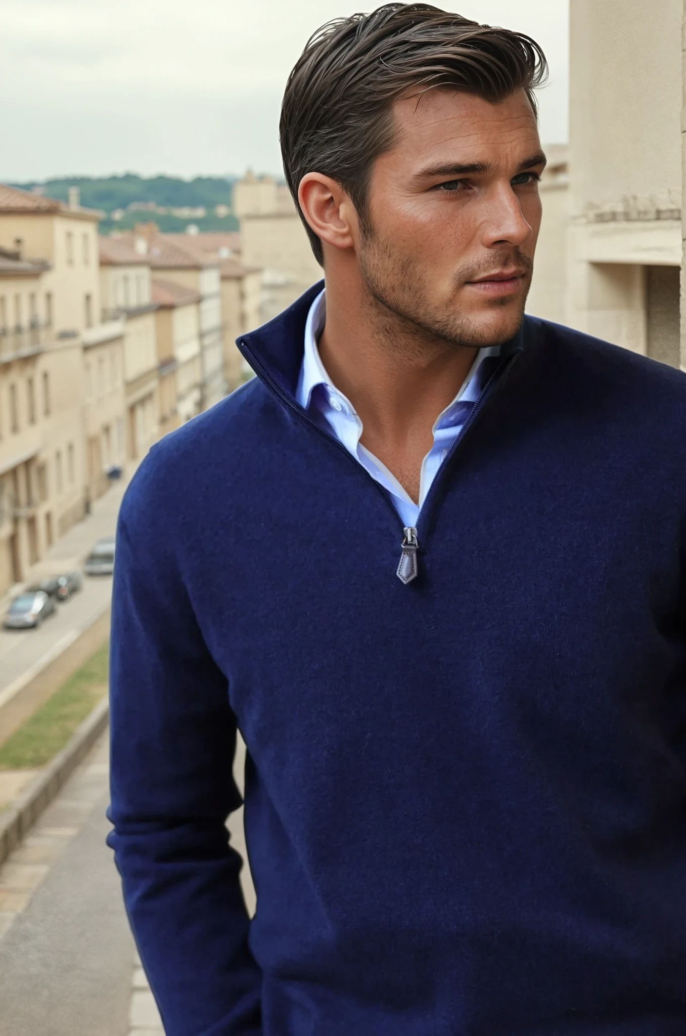 Pull Amar col zippé 100% cachemire - Marine-PULL HOMME-Curling-Paris