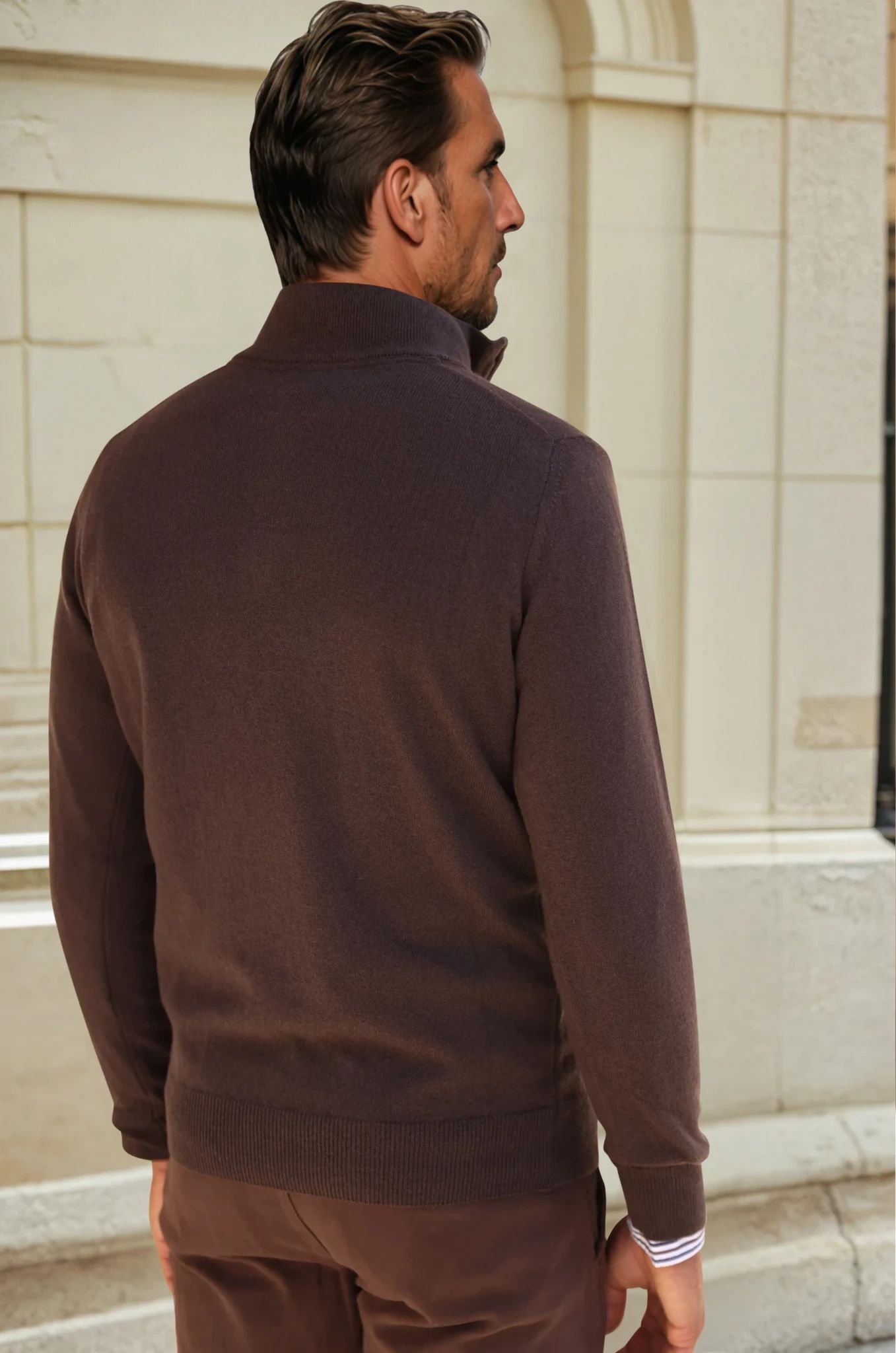 Pull Amar col zippé 100% cachemire - Marron-PULL HOMME-Curling-Paris