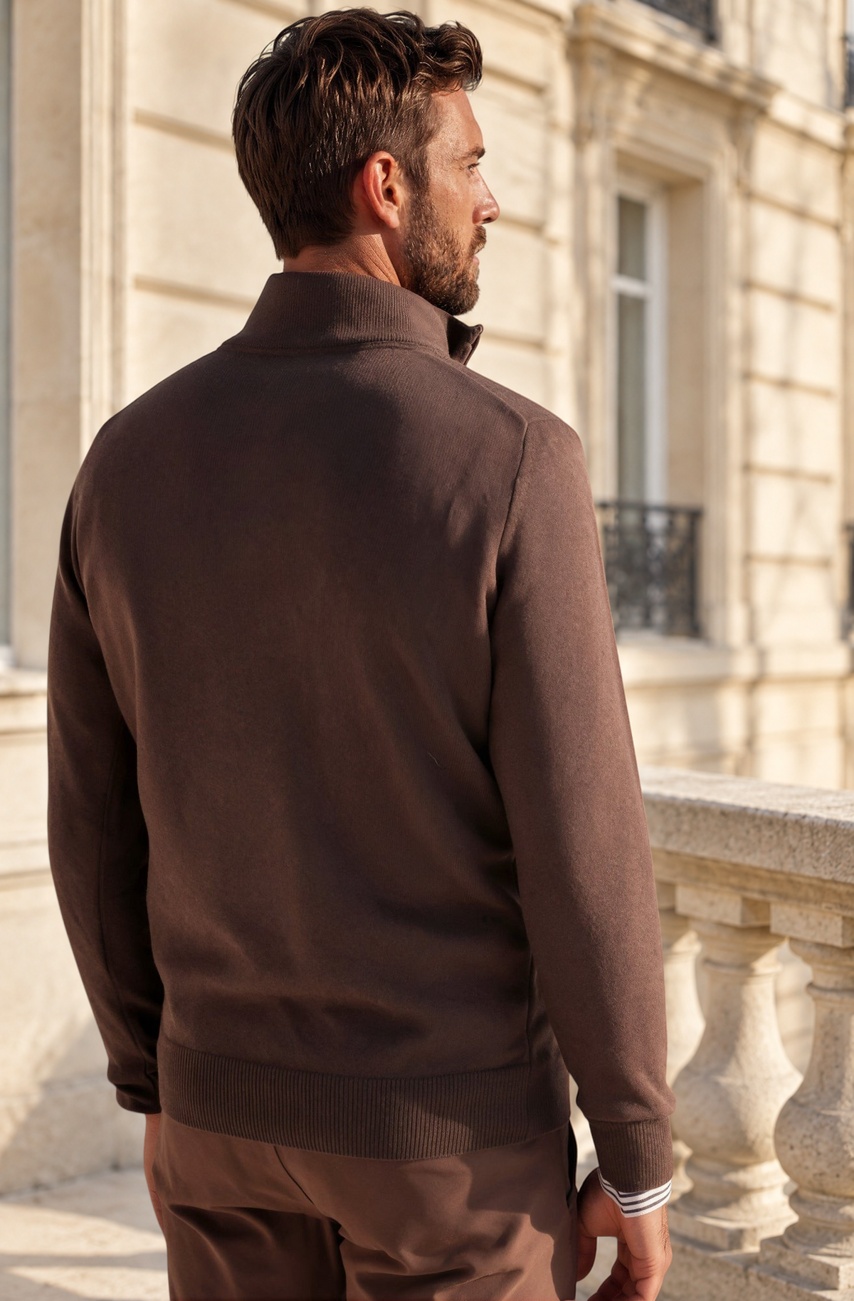 Pull Amar col zippé 100% cachemire - Marron-PULL HOMME-Curling-Paris