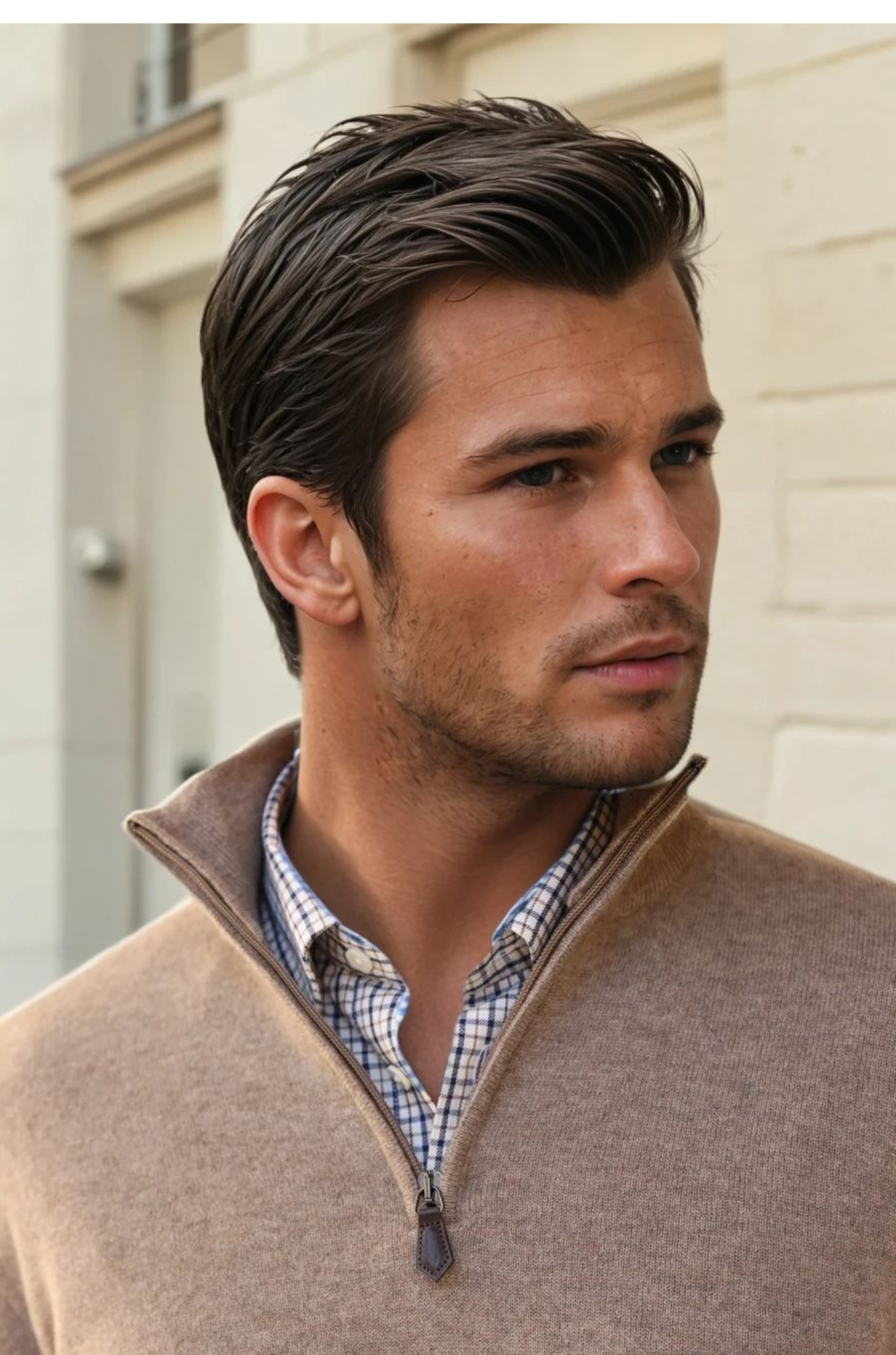 Pull Amar col zippé 100% cachemire - Taupe-PULL HOMME-Curling-Paris