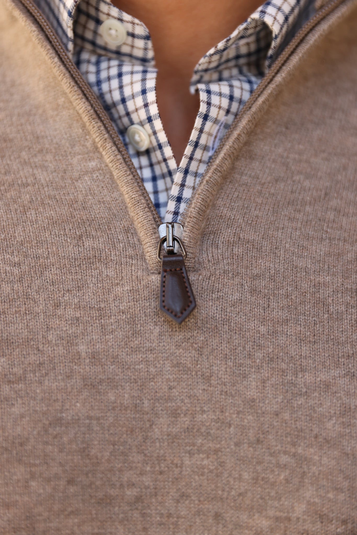 Pull Amar col zippé 100% cachemire - Taupe-PULL HOMME-Curling-Paris