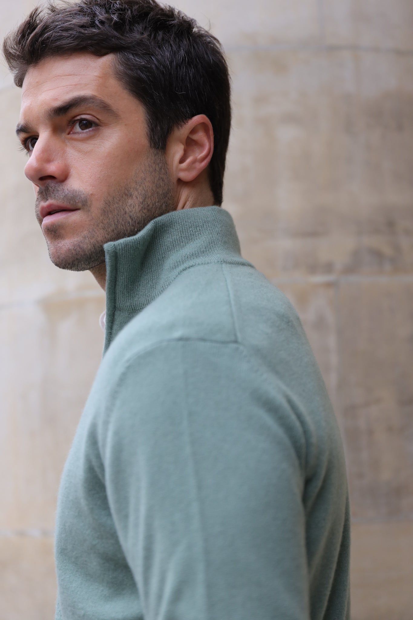 Pull Amar col zippé 100% cachemire - Vert-PULL HOMME-Curling-Paris