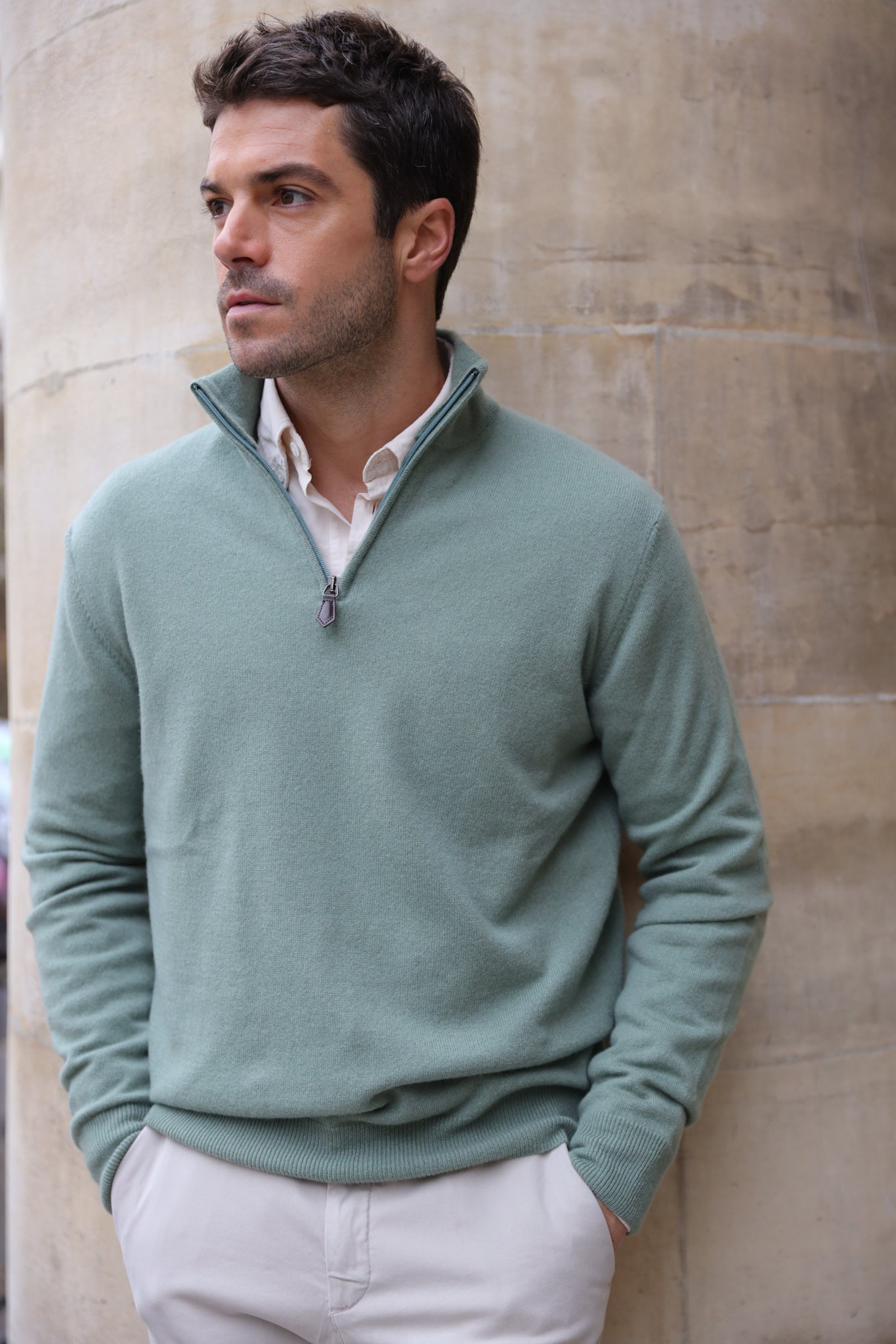 Pull Amar col zippé 100% cachemire - Vert-PULL HOMME-Curling-Paris