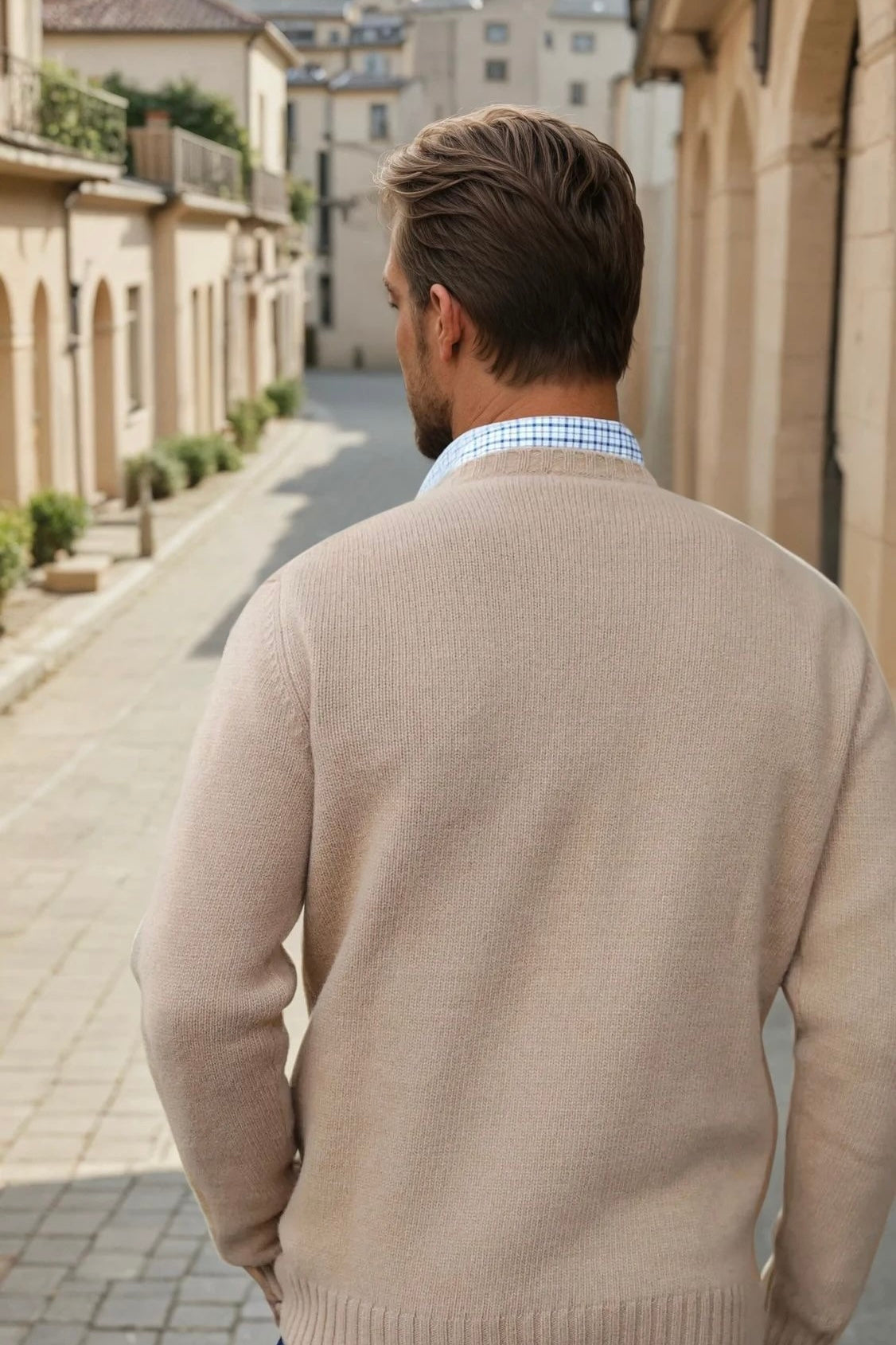 Pull Arthur col rond en laine et cachemire - Camel-PULL HOMME-Curling-Paris