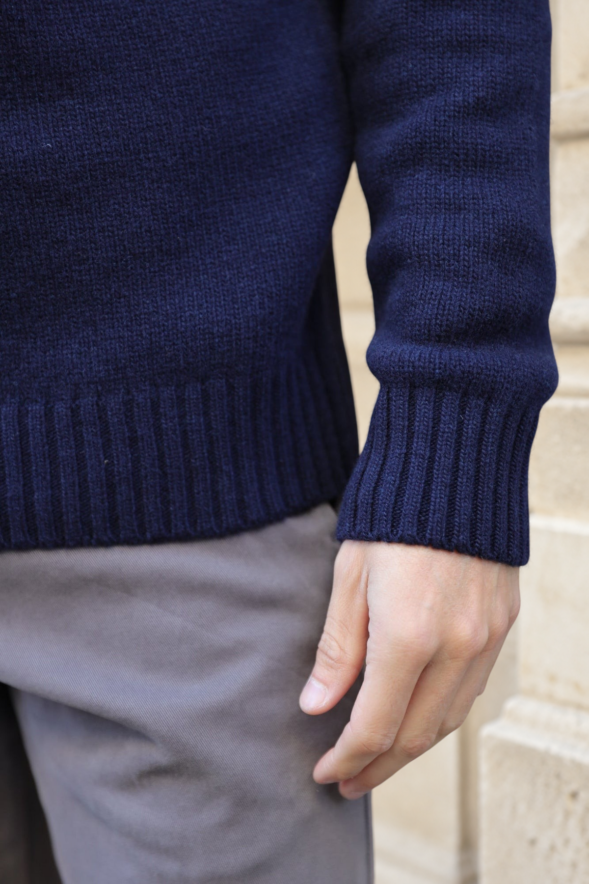 Pull Arthur col rond en laine et cachemire - Marine-PULL HOMME-Curling-Paris